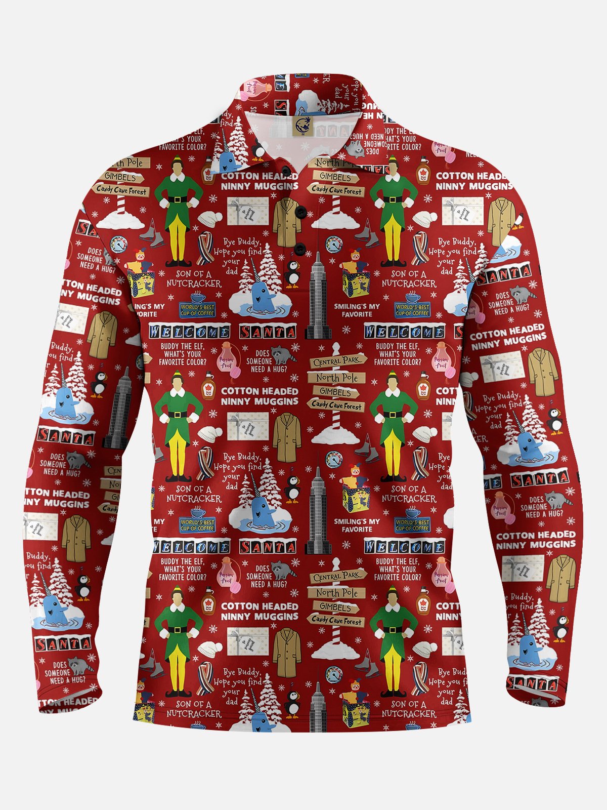 Christmas Letters Long Sleeve Hawaiian Polo Shirt