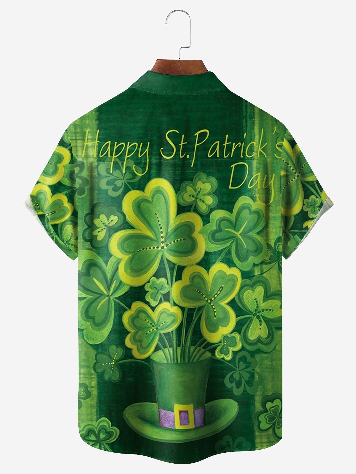 Hardaddy Hawaiian Button Up Shirt for Men Green St. Patrick's Day Lucky Clover Regular Fit Short Sleeve Shirt St Paddy's Day Shirt