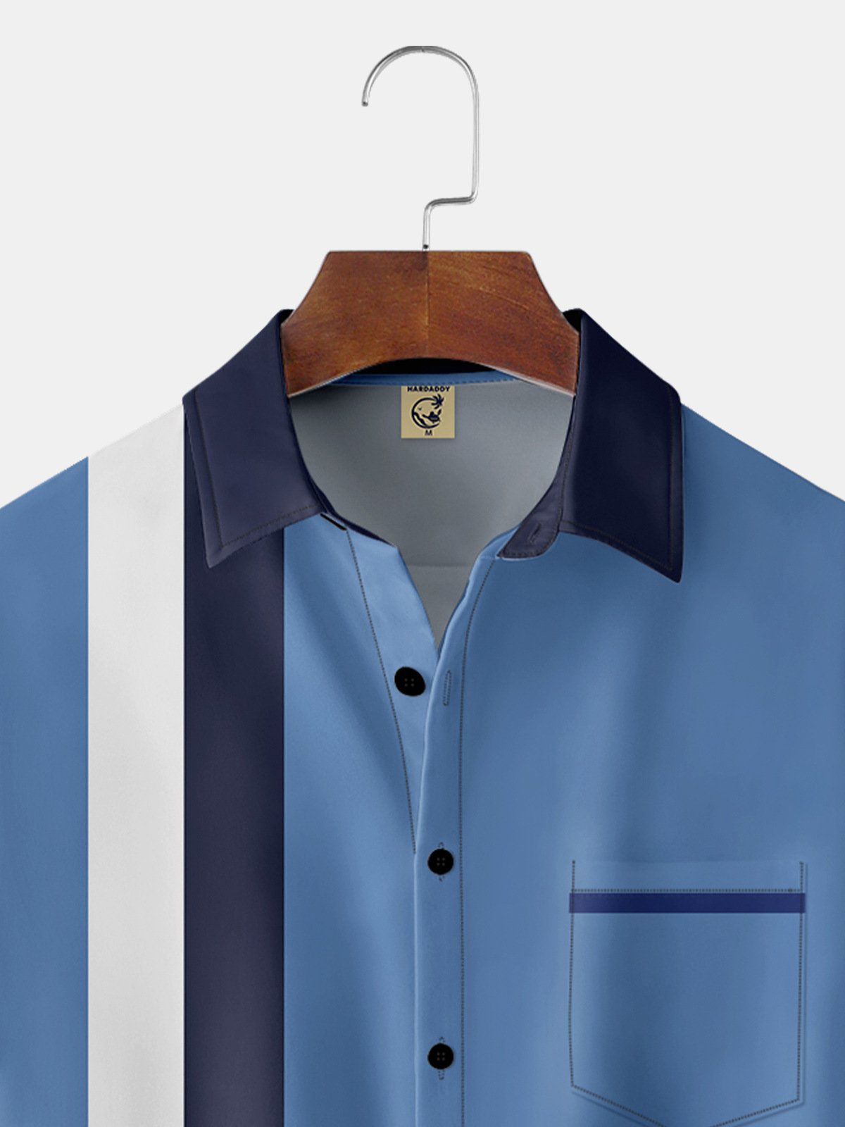 Hardaddy Football Striped Chest Pocket Short Sleeve Bowling Shirt