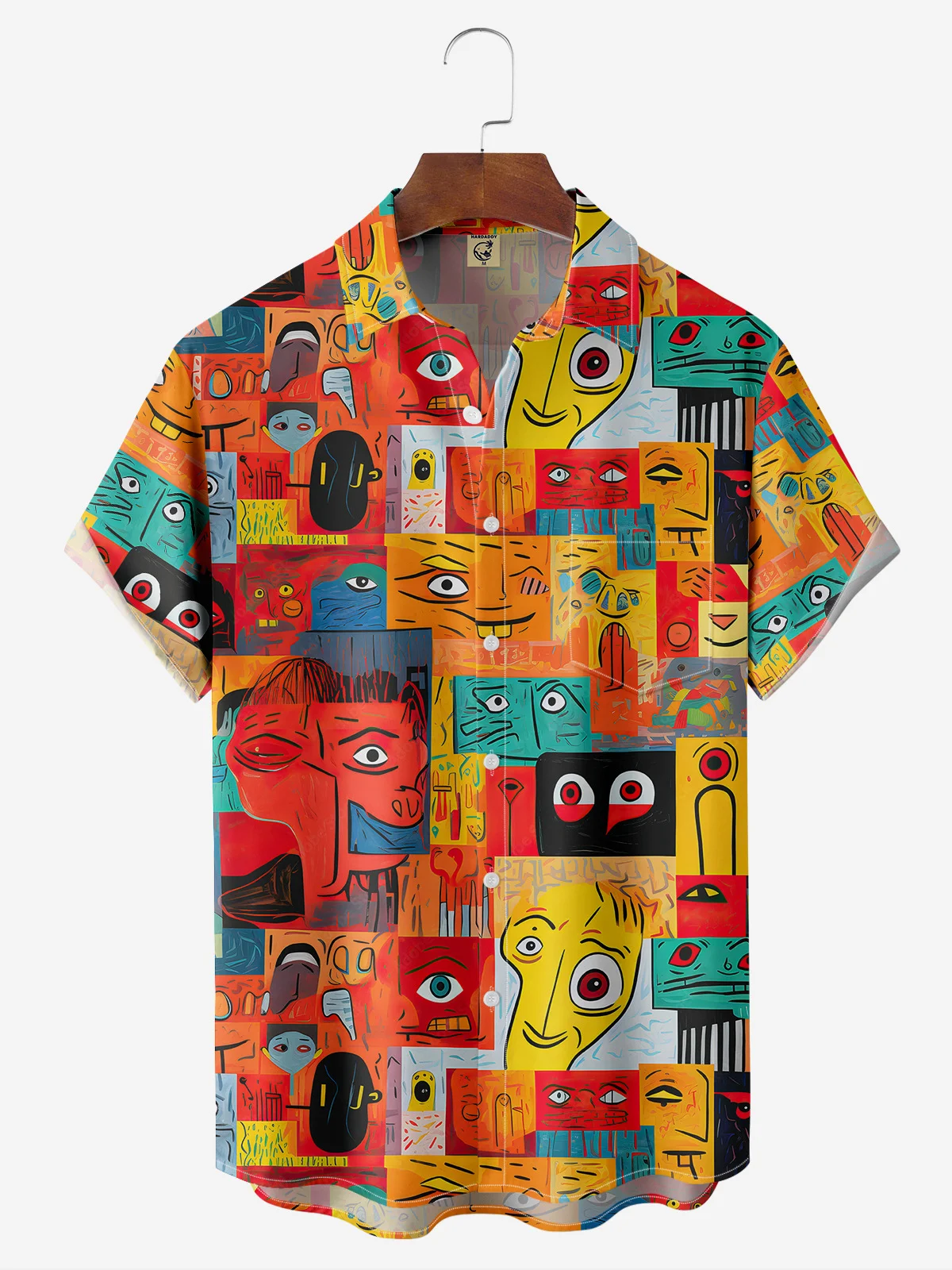 Hardaddy Portrait Art Painting Chest Pocket Short Sleeve Casual Shirt