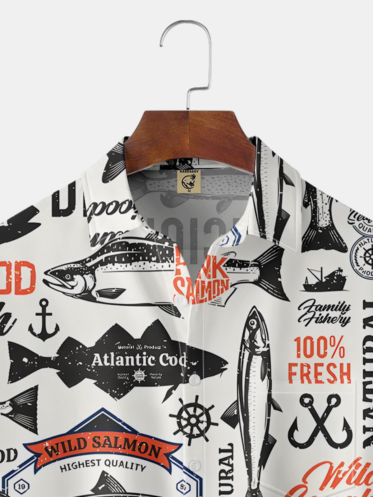 Hardaddy Ocean Fish Chest Pocket Short Sleeve Casual Shirt