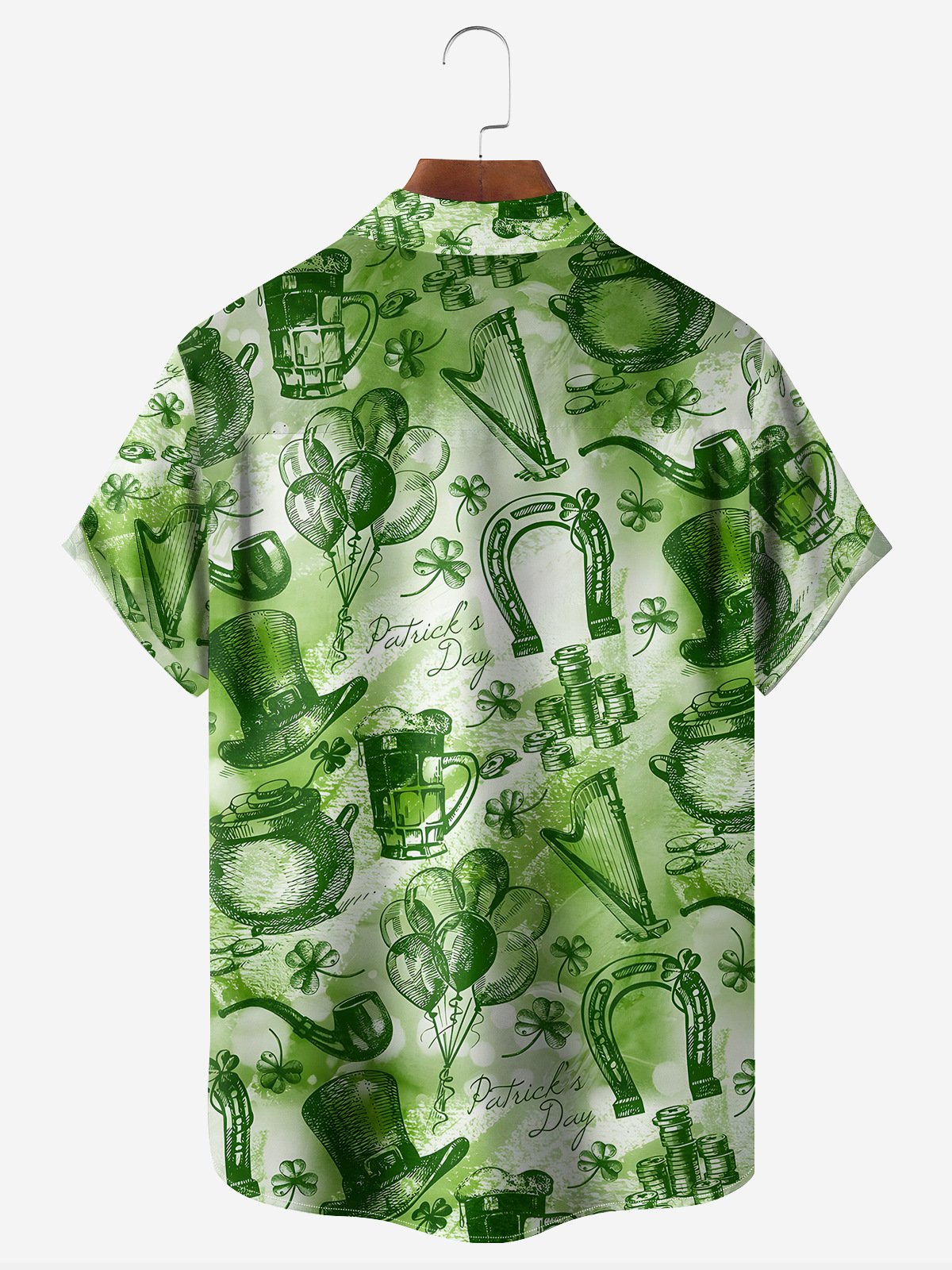Hardaddy Hawaiian Button Up Shirt for Men Green St. Patrick's Day Lucky Clover Gold Coins Beer Regular Fit Short Sleeve Shirt St Paddy's Day Shirt