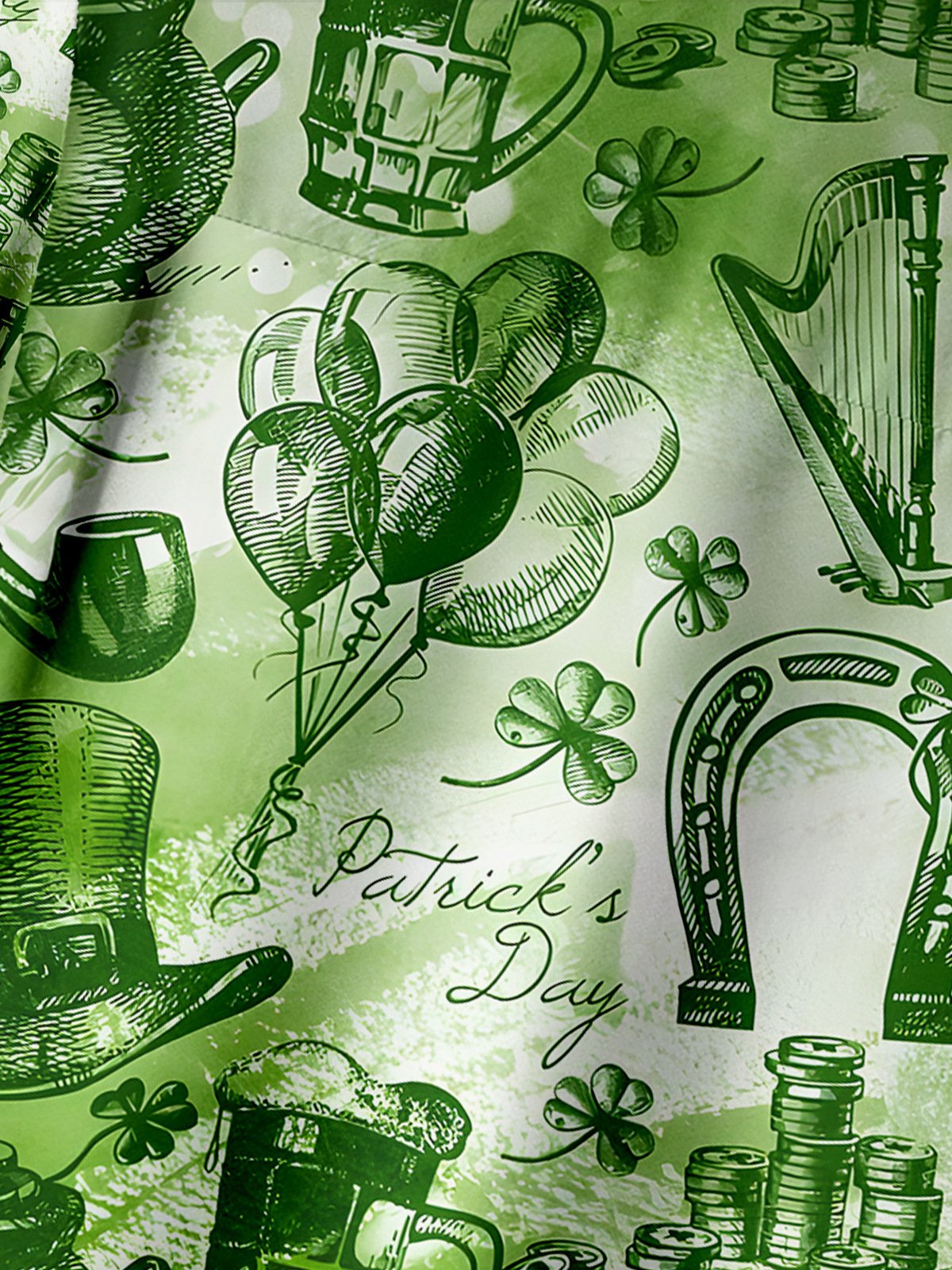 Hardaddy Hawaiian Button Up Shirt for Men Green St. Patrick's Day Lucky Clover Gold Coins Beer Regular Fit Short Sleeve Shirt St Paddy's Day Shirt