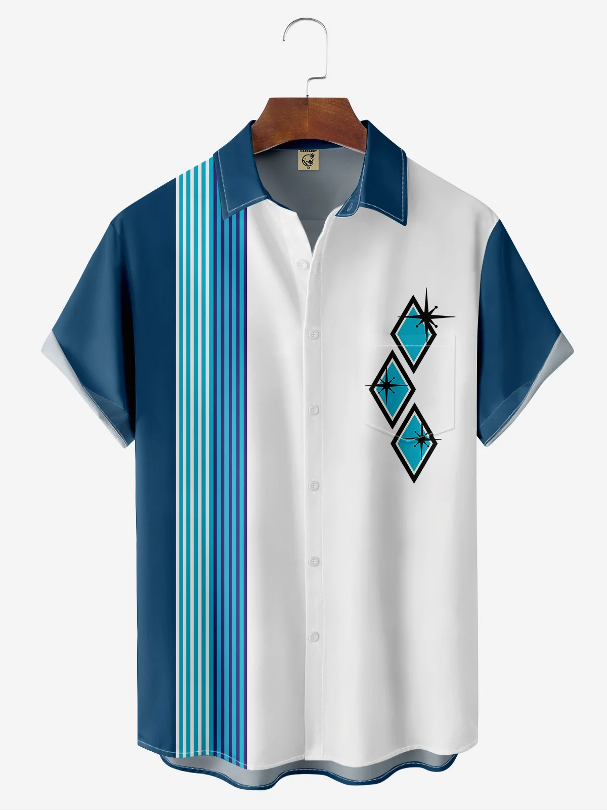 Hardaddy Art Medieval Geometric Chest Pocket Short Sleeve Bowling Shirt