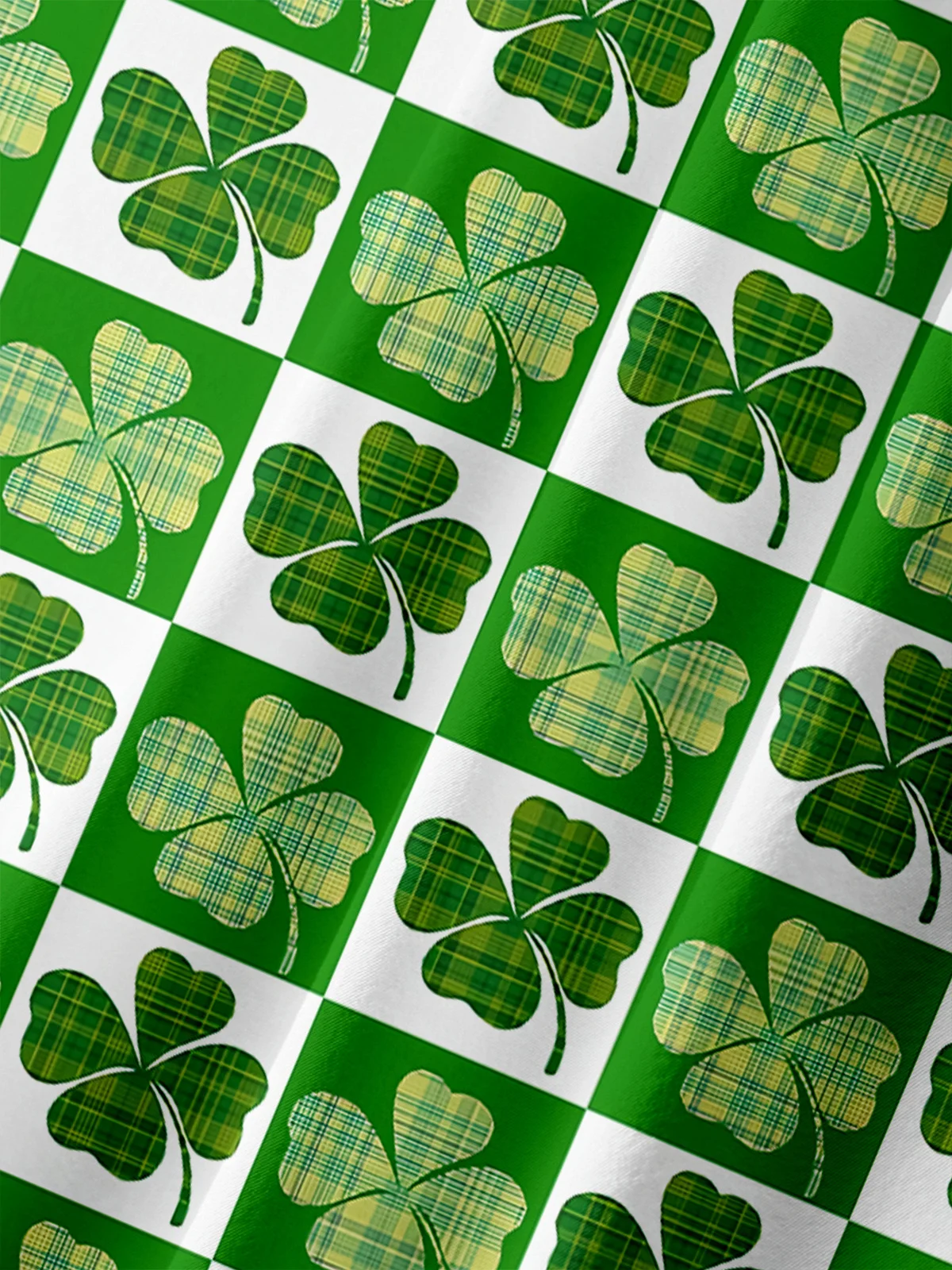 Hardaddy Hawaiian Button Up Shirt for Men Green St. Patrick's Day Lucky Clover Lucky Grid Regular Fit Short Sleeve Shirt St Paddy's Day Shirt