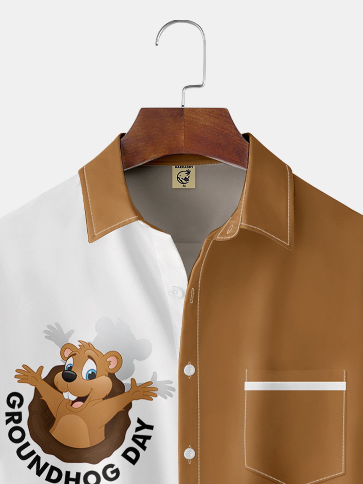 Hardaddy Groundhog Day Chest Pocket Short Sleeve Casual Shirt