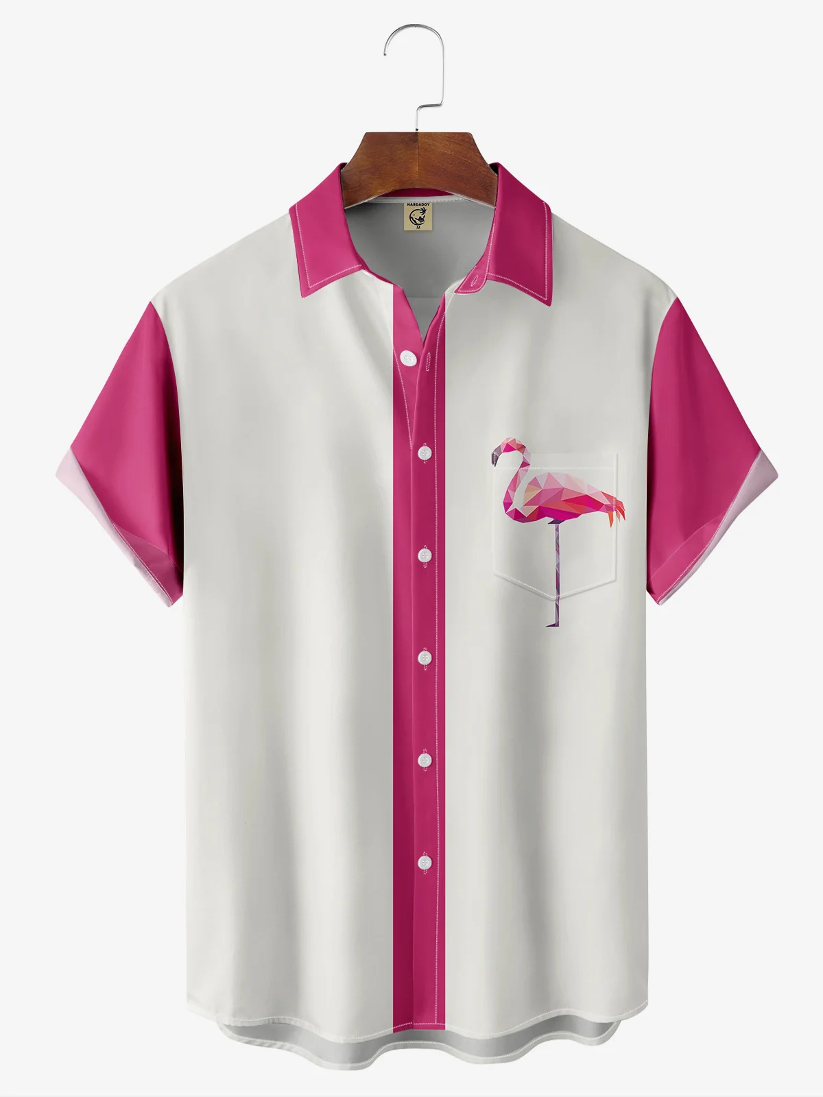 Hardaddy Pink Flamingo Graphic Men's Casual Short Sleeve Hawaiian Shirt