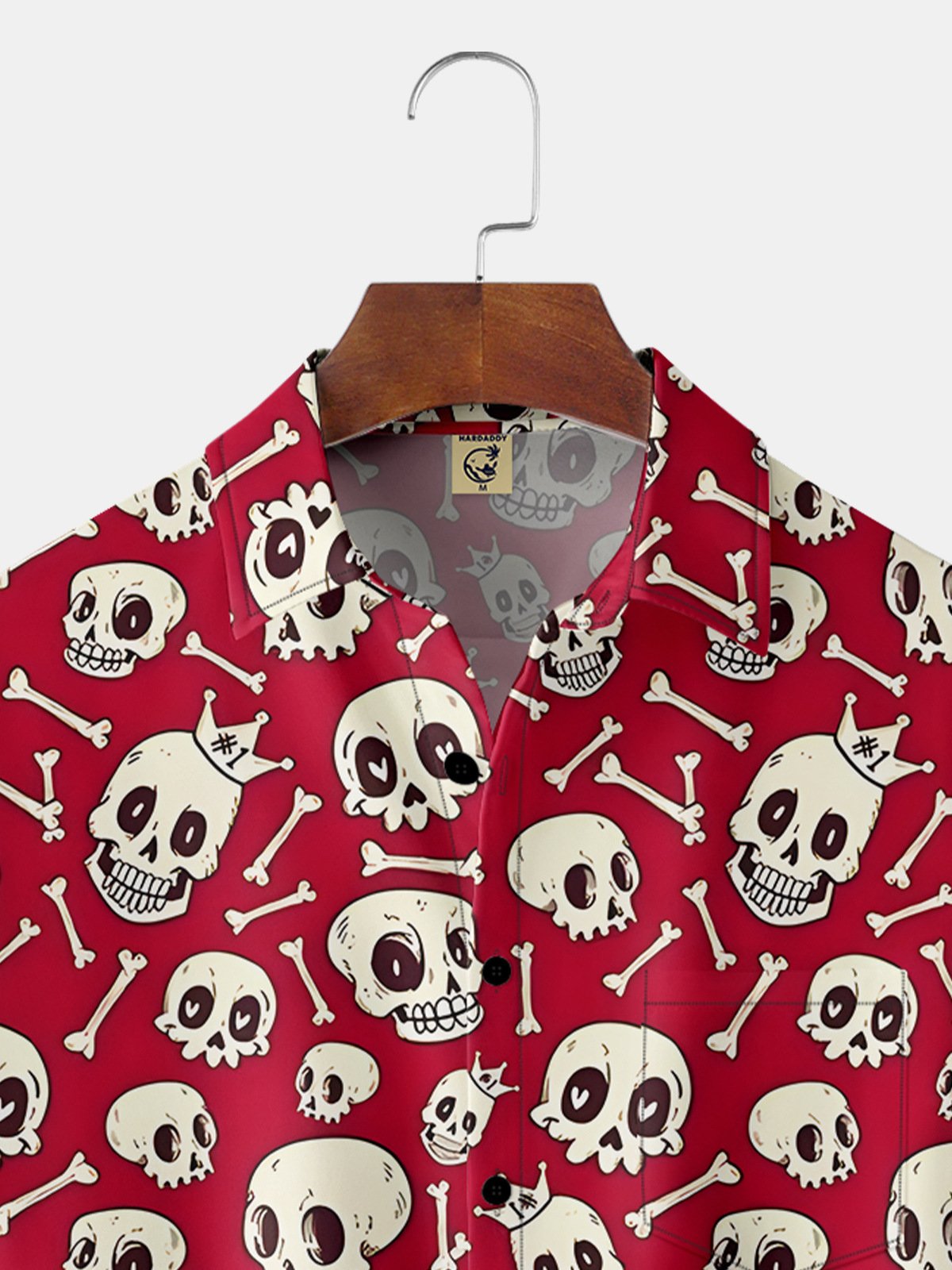 Hardaddy Music Punk Culture Skull Chest Pocket Red Regular Fit Short Sleeve Hawaiian Shirt For Men