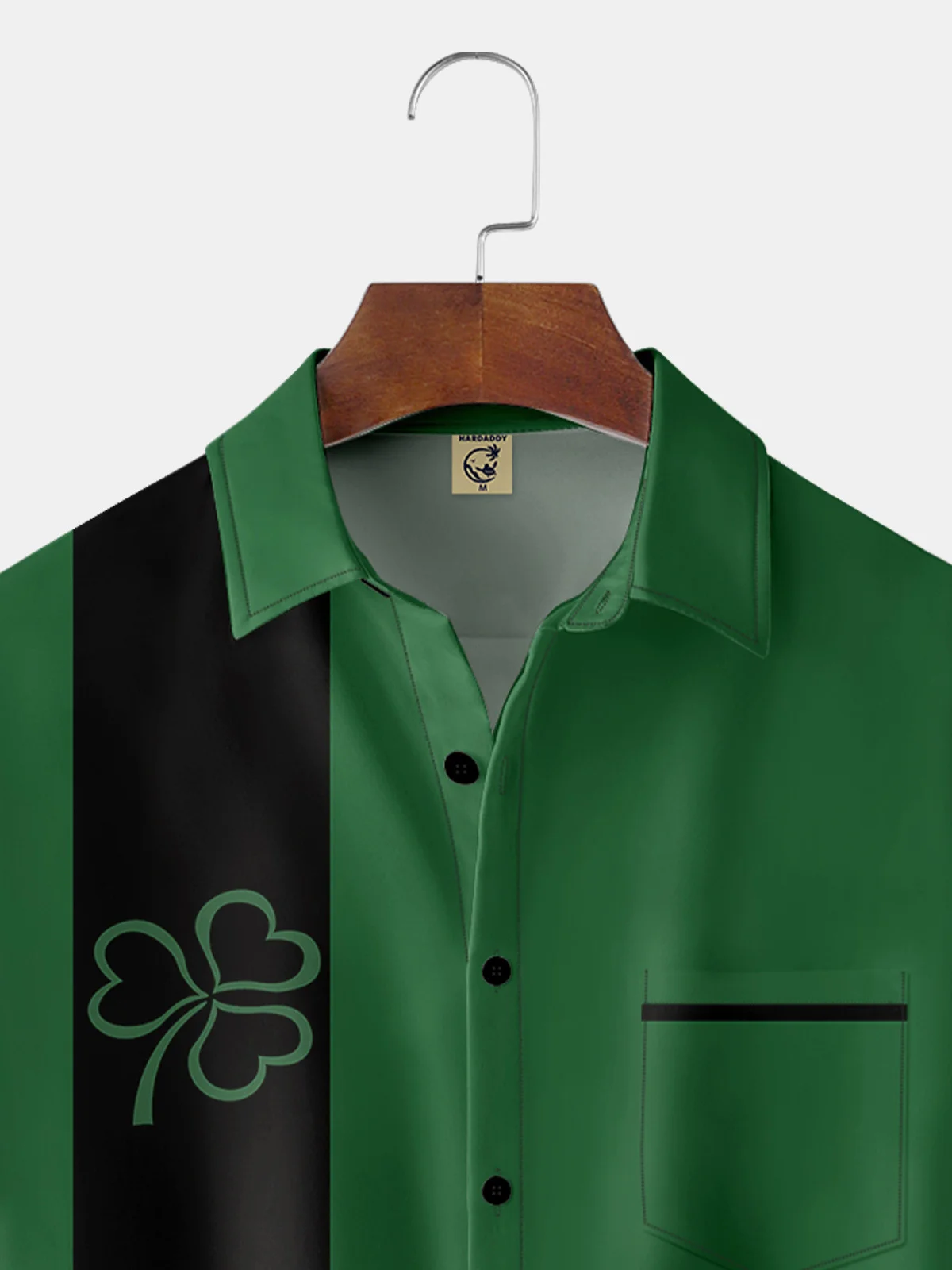 Hardaddy Hawaiian Button Up Shirt for Men Green St. Patrick's Day Lucky Clover Regular Fit Short Sleeve Bowling Shirt St Paddy's Day Shirt