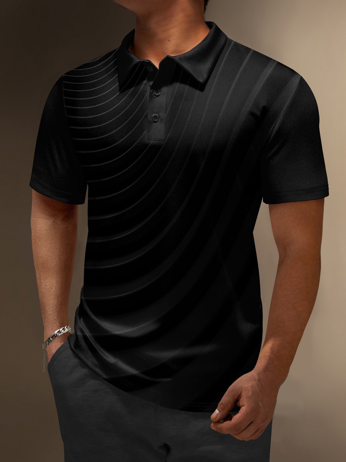 Hardaddy Casual Art Collection Gradient Striped Geometric Pattern Lapel Short Sleeve Polo Print Top
