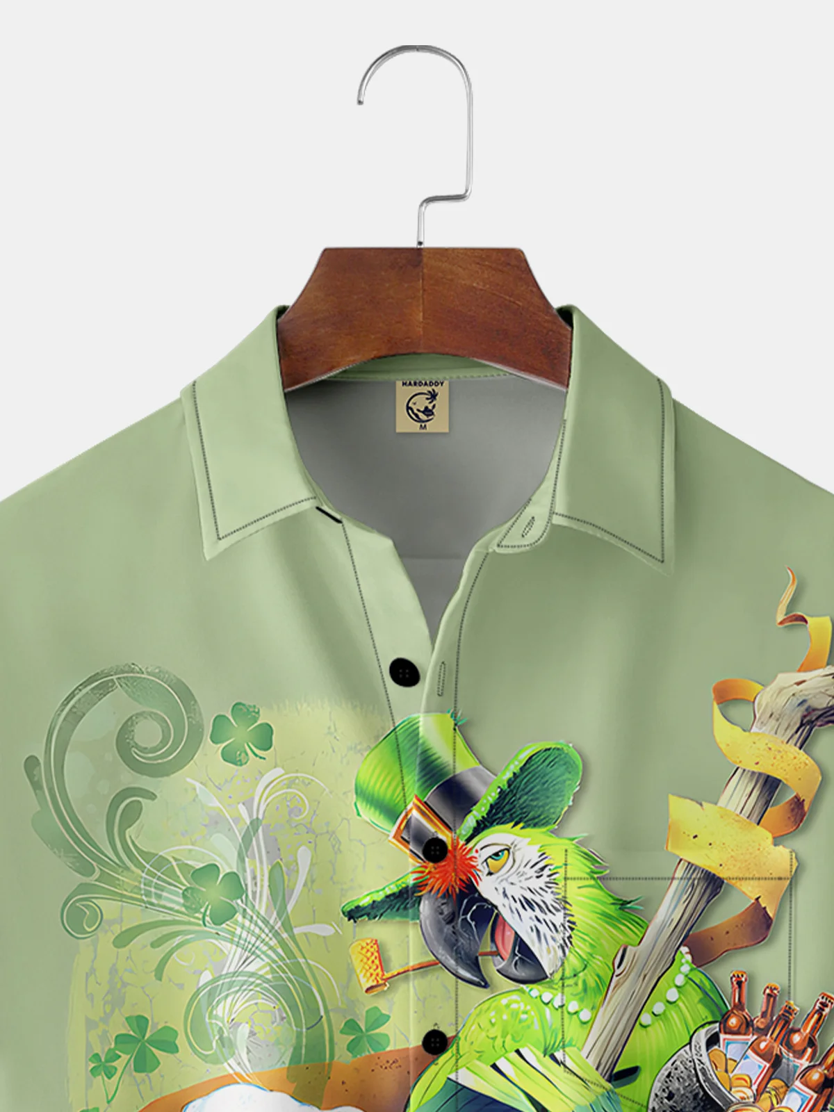 Hardaddy Hawaiian Button Up Shirt for Men Green St. Patrick's Day Lucky Clover Parrot Beer Gold Coins Regular Fit Short Sleeve Shirt St Paddy's Day Shirt