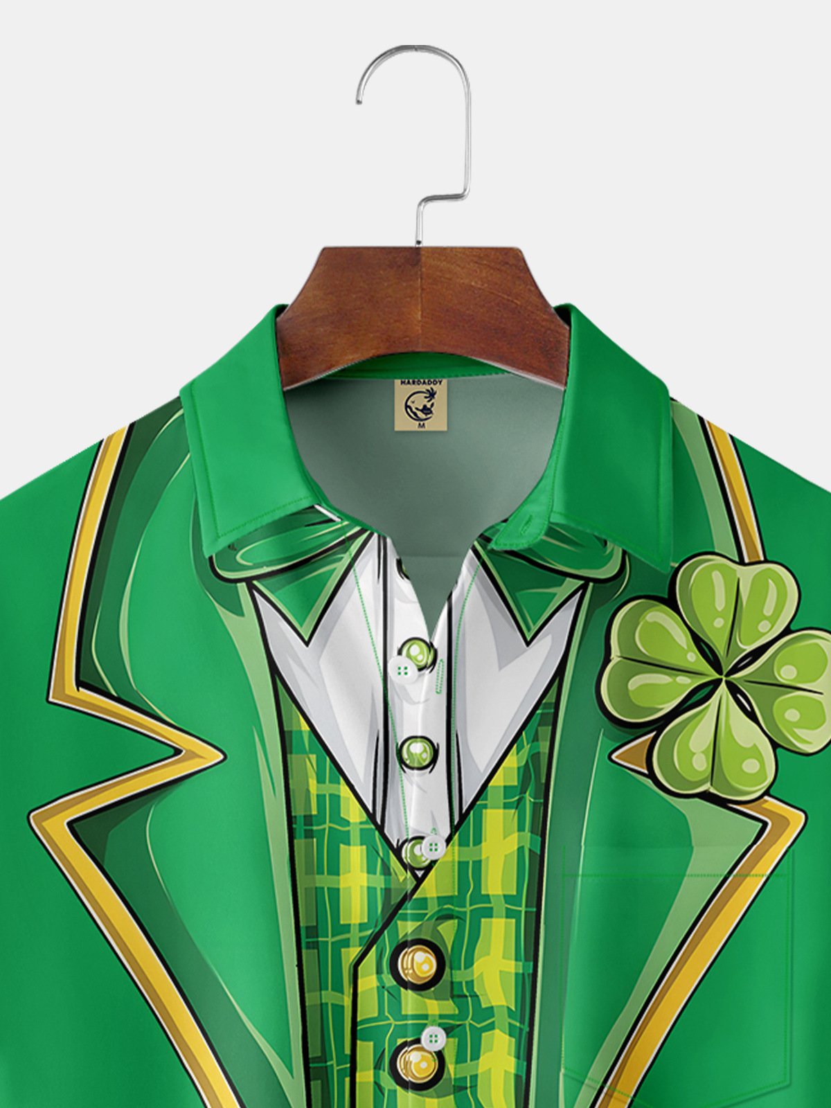 Hardaddy Hawaiian Button Up Shirt for Men Green St. Patrick's Day Lucky Clover Regular Fit Short Sleeve Shirt St Paddy's Day Shirt