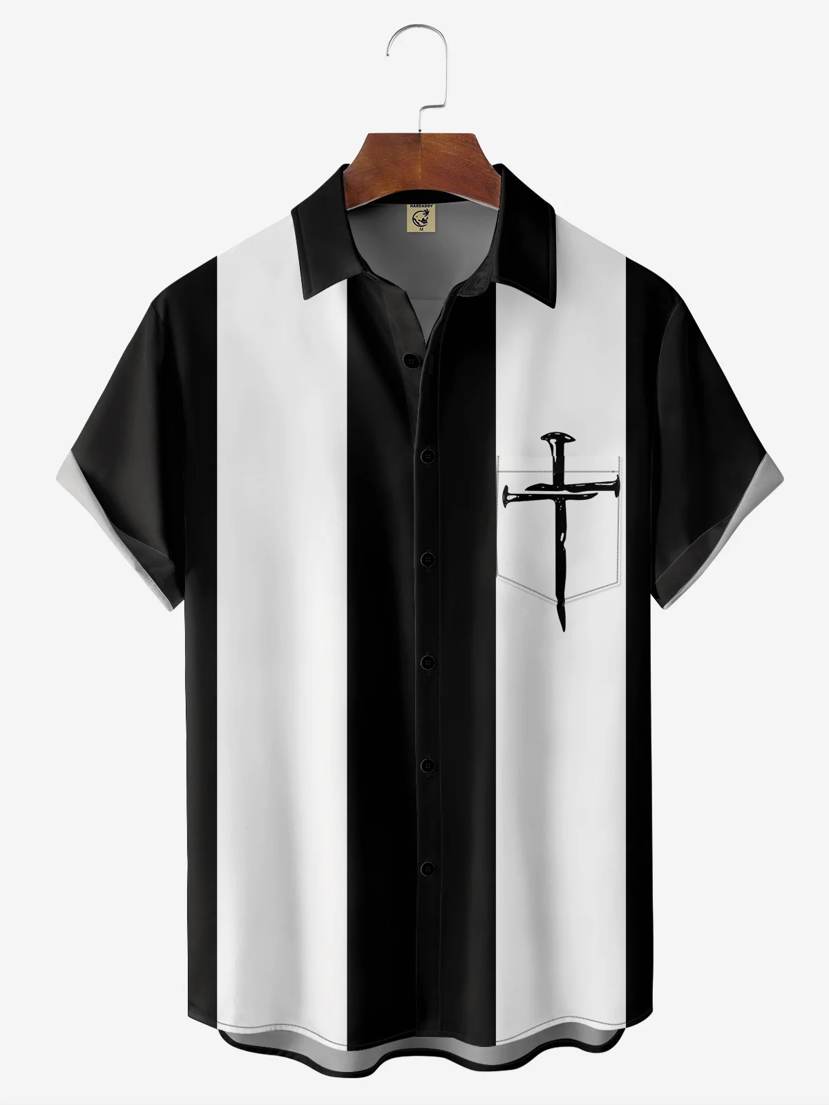 Mens Crucifix Print Casual Breathable Short Sleeve Hawaiian Shirt