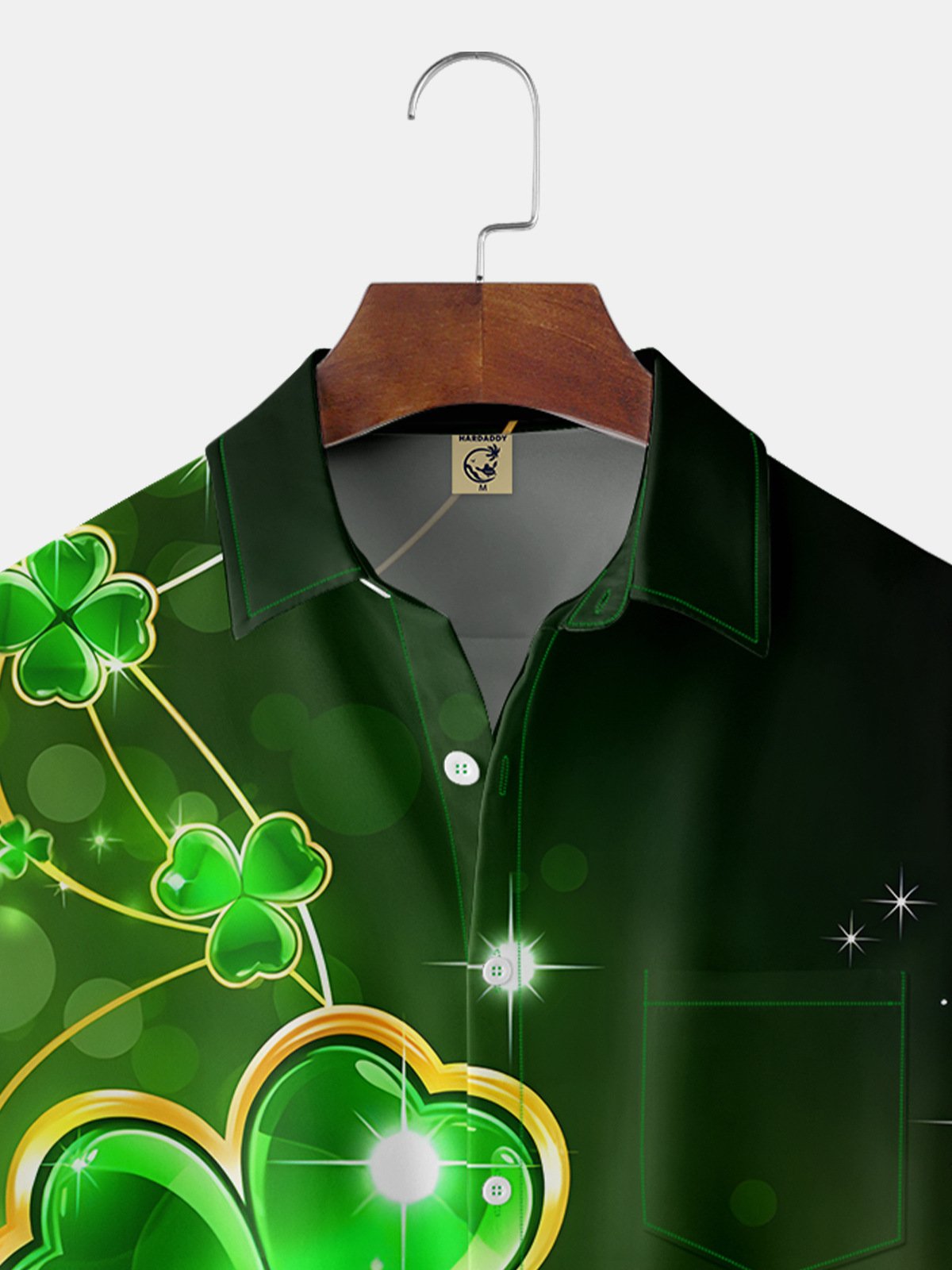 Hardaddy Irish Parade Hawaiian Button Up Shirt for Men Green St. Patrick's Day Lucky Clover Regular Fit Short Sleeve Shirt St Paddy's Day Shirt