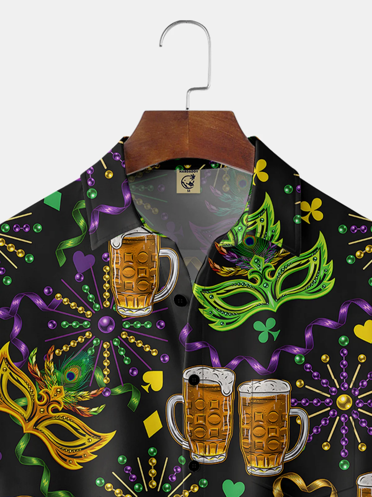 Hardaddy Mardi Gras Day Beer Shirt Regular Fit Black Chest Pocket Short Sleeve Casual Shirt For Men