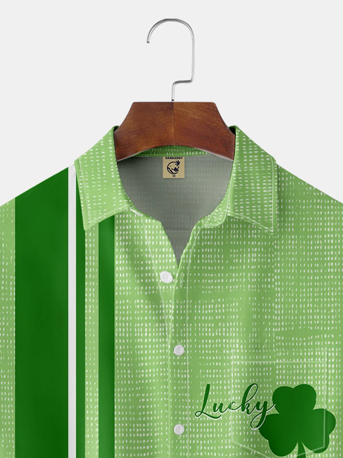 Hardaddy Hawaiian Button Up Shirt for Men Green St. Patrick's Day Lucky Clover Regular Fit Short Sleeve Bowling Shirt St Paddy's Day Shirt