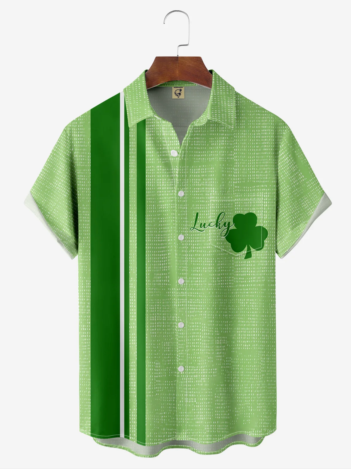Hardaddy Hawaiian Button Up Shirt for Men Green St. Patrick's Day Lucky Clover Regular Fit Short Sleeve Bowling Shirt St Paddy's Day Shirt