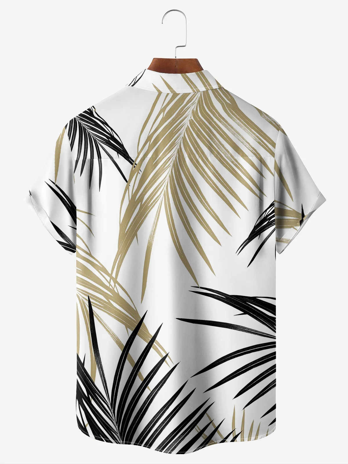 Hardaddy Men's Leaf Print Moisture Wicking Fabric Trendy Lapel Short Sleeve Shirt