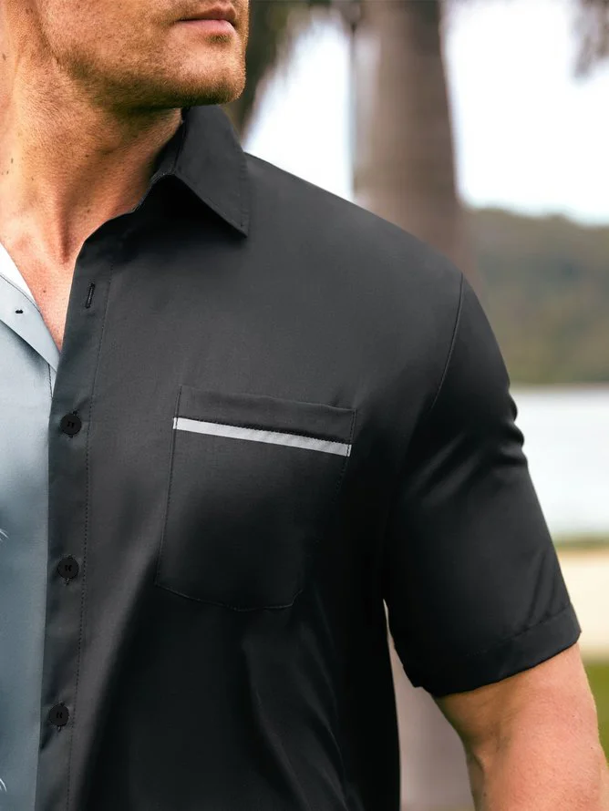 Hardaddy Shirts For Father Gradient Coconut Tree Chest Pocket Short Sleeve Shirt