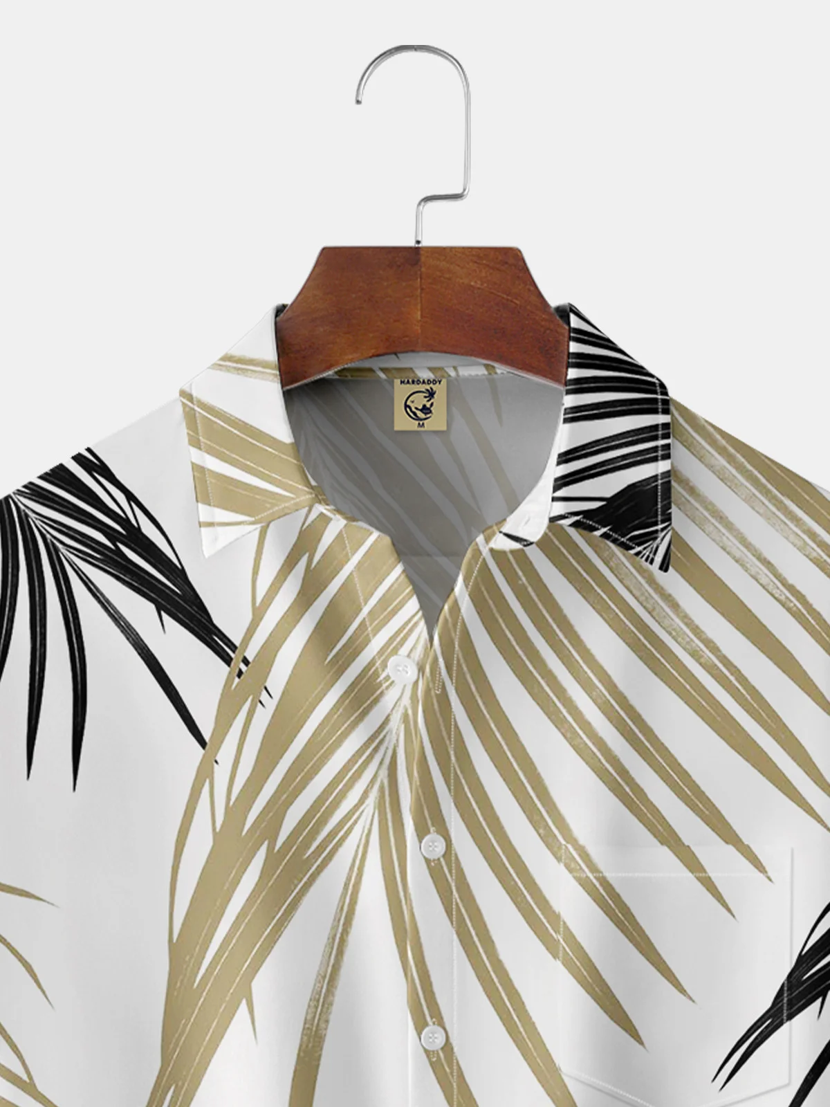 Hardaddy Men's Leaf Print Moisture Wicking Fabric Trendy Lapel Short Sleeve Shirt