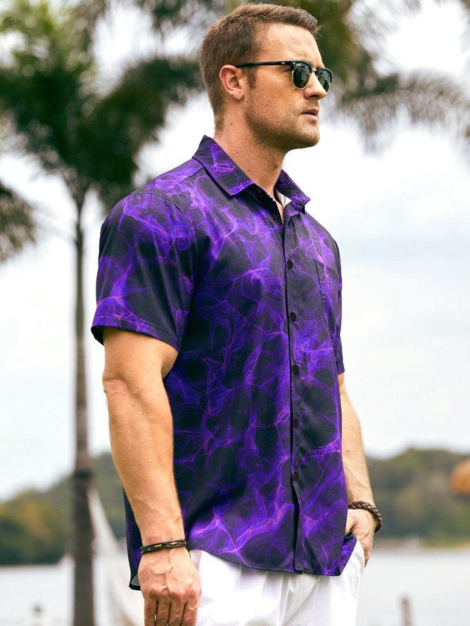 Black And Purple Crazy Flame Print Hardaddy Hawaiian Shirt for Men