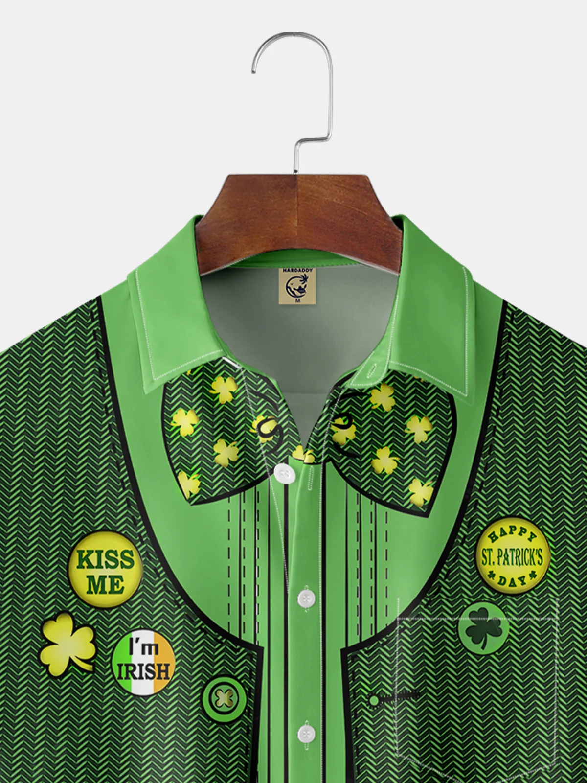 Hardaddy Hawaiian Button Up Shirt for Men Green St. Patrick's Day Lucky Clover Gold Coins Regular Fit Short Sleeve Shirt St Paddy's Day Shirt
