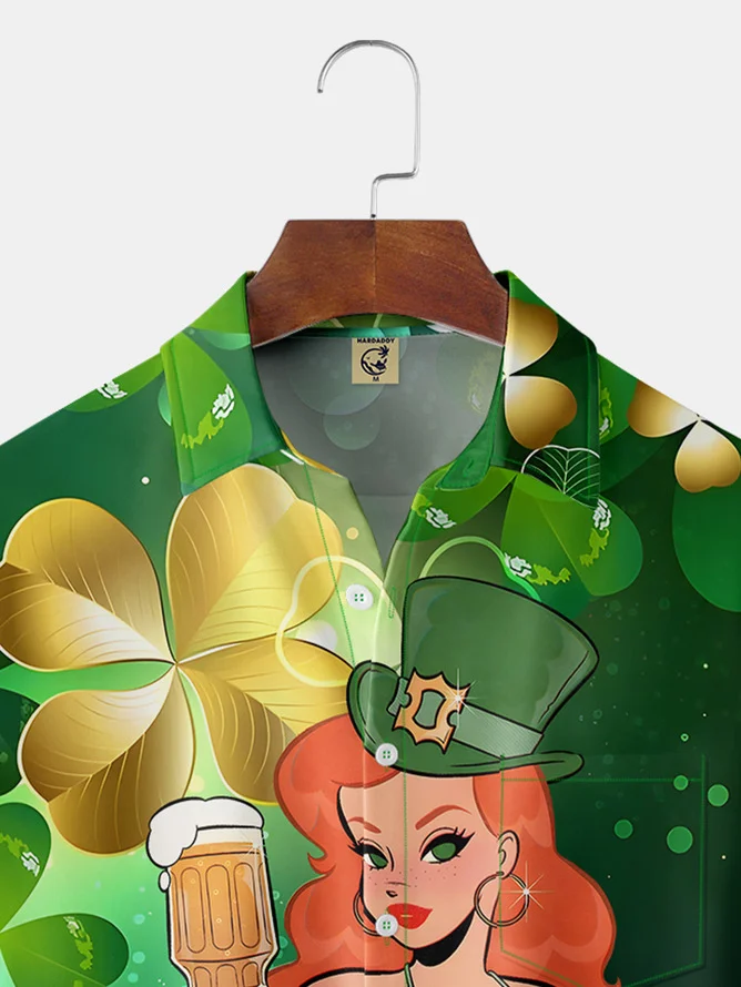 Big Size Hawaiian Button Up Shirt For Men Green St. Patrick'S By Alice Meow