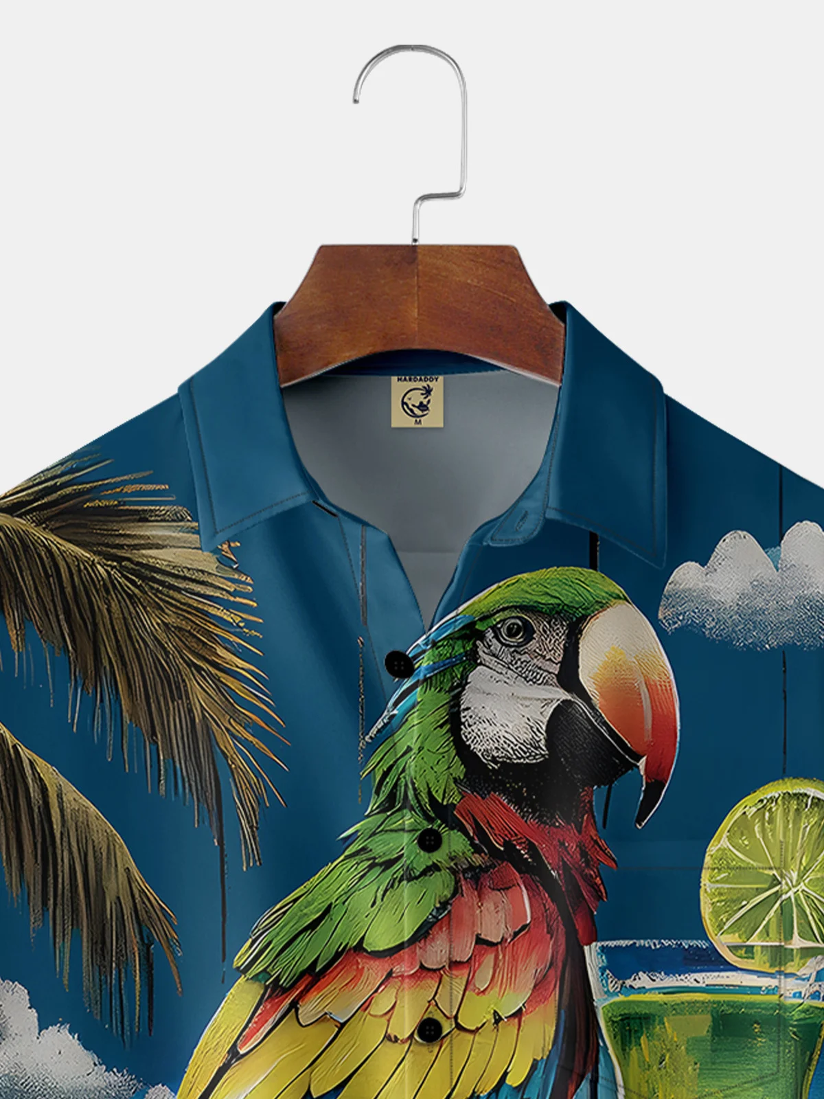 Hardaddy Lake Blue Parrot Cocktail Regular Fit Chest Pocket Short Sleeve Hawaiian Shirt