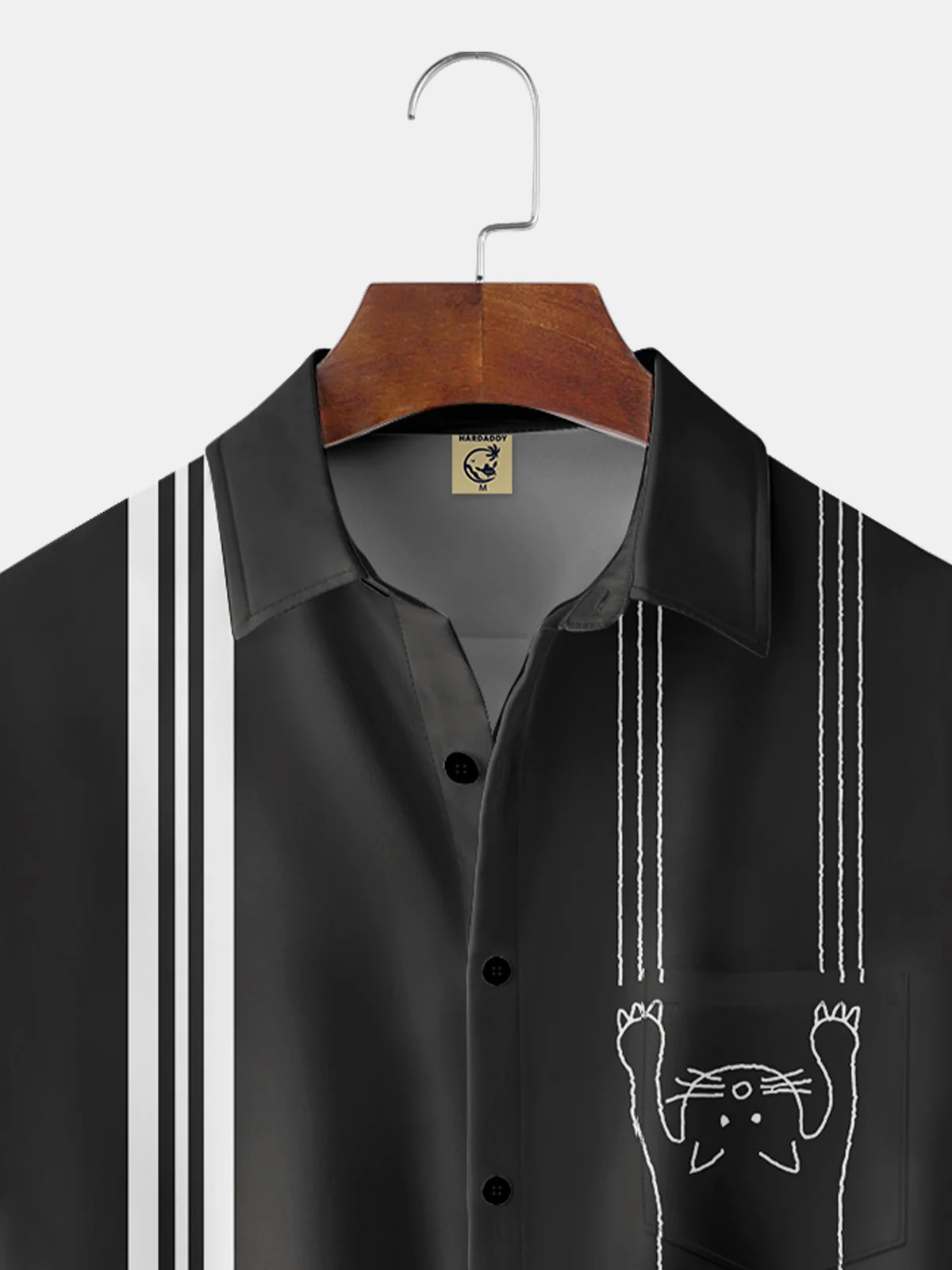 Hardaddy Geometric Cat Chest Pocket Short Sleeve Bowling Shirt