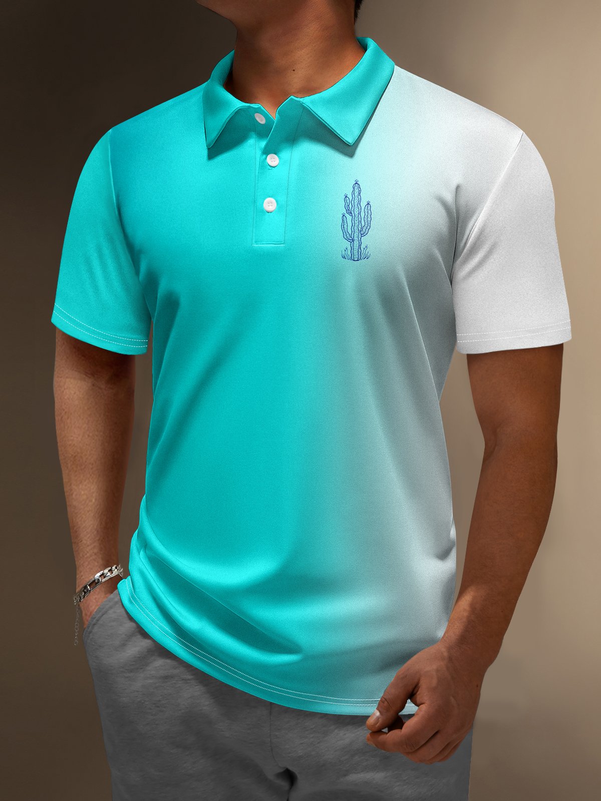 Hardaddy Golf Polo Sports Blue Shirts Short Sleeve Regular Fit Moisture-wicking Cactus Shirts