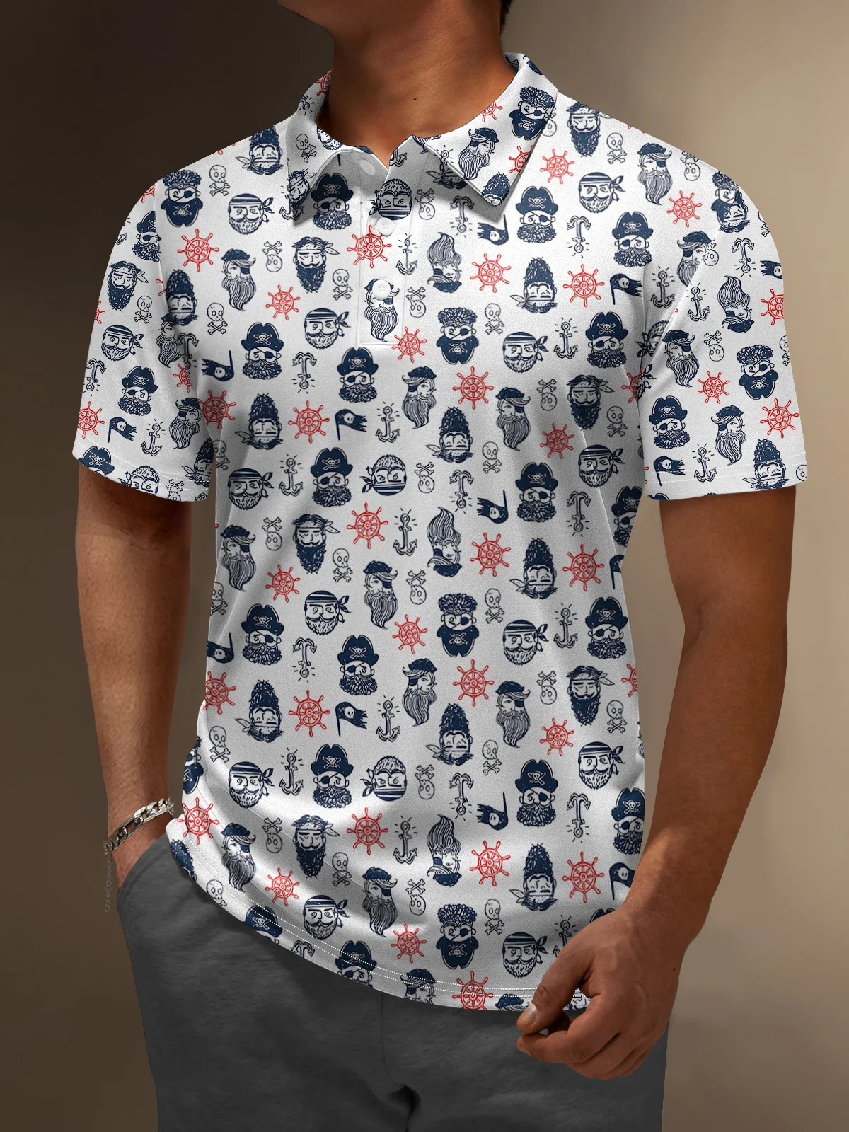 Hardaddy Moisture-wicking Pirate Anchor Short Sleeve Golf Polo Shirt