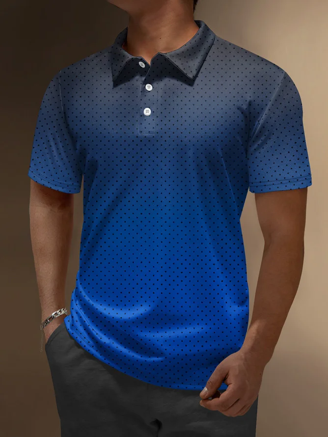 Hardaddy Ombre Polka Dot Button Short Sleeve Polo Shirt