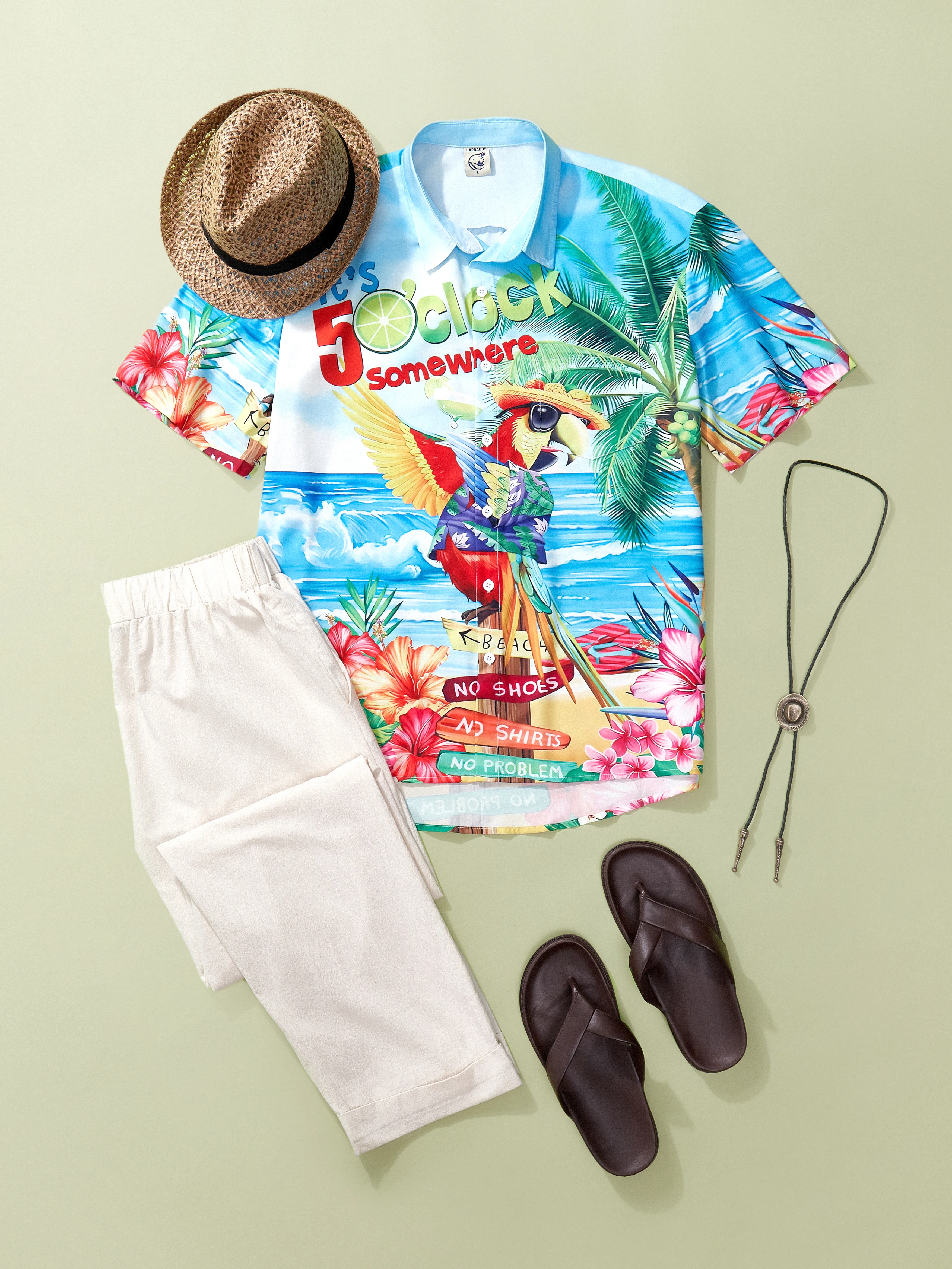 Hardaddy Party Shirts It's 5 O'Clock Somewhere Parrot Chest Pocket Short Sleeve Hawaiian Shirt