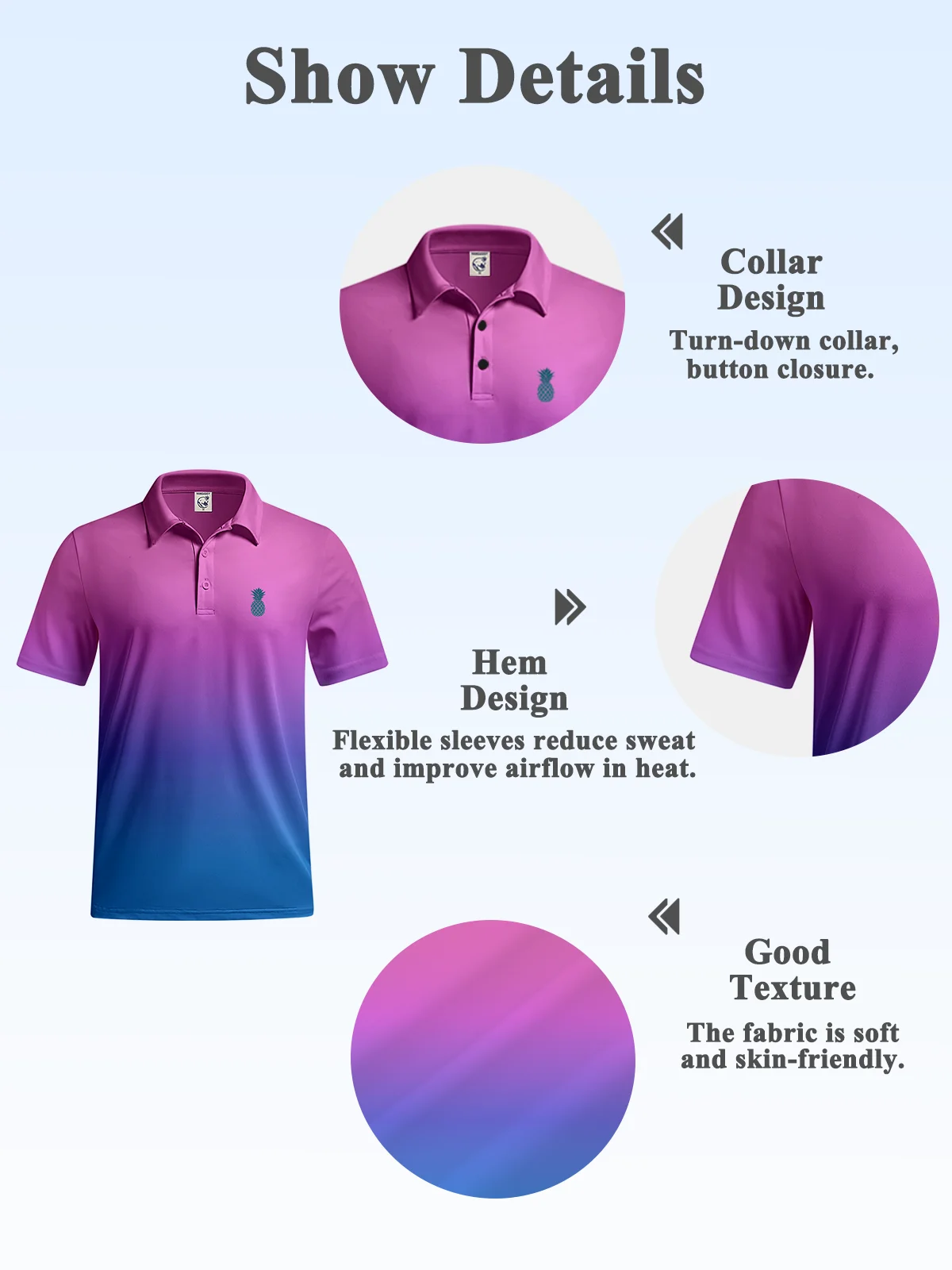 Hardaddy Moisture-wicking Ombre Pineapple Golf Polo Shirt