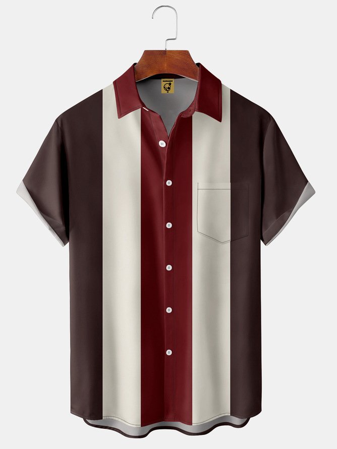 Mens Classic Front Buttons Soft Breathable Chest Pocket Casual Bowling Shirt