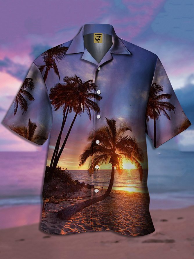 Mens Funky Hawaiian Coconut Tree Print Casual Short Sleeve Aloha Shirt