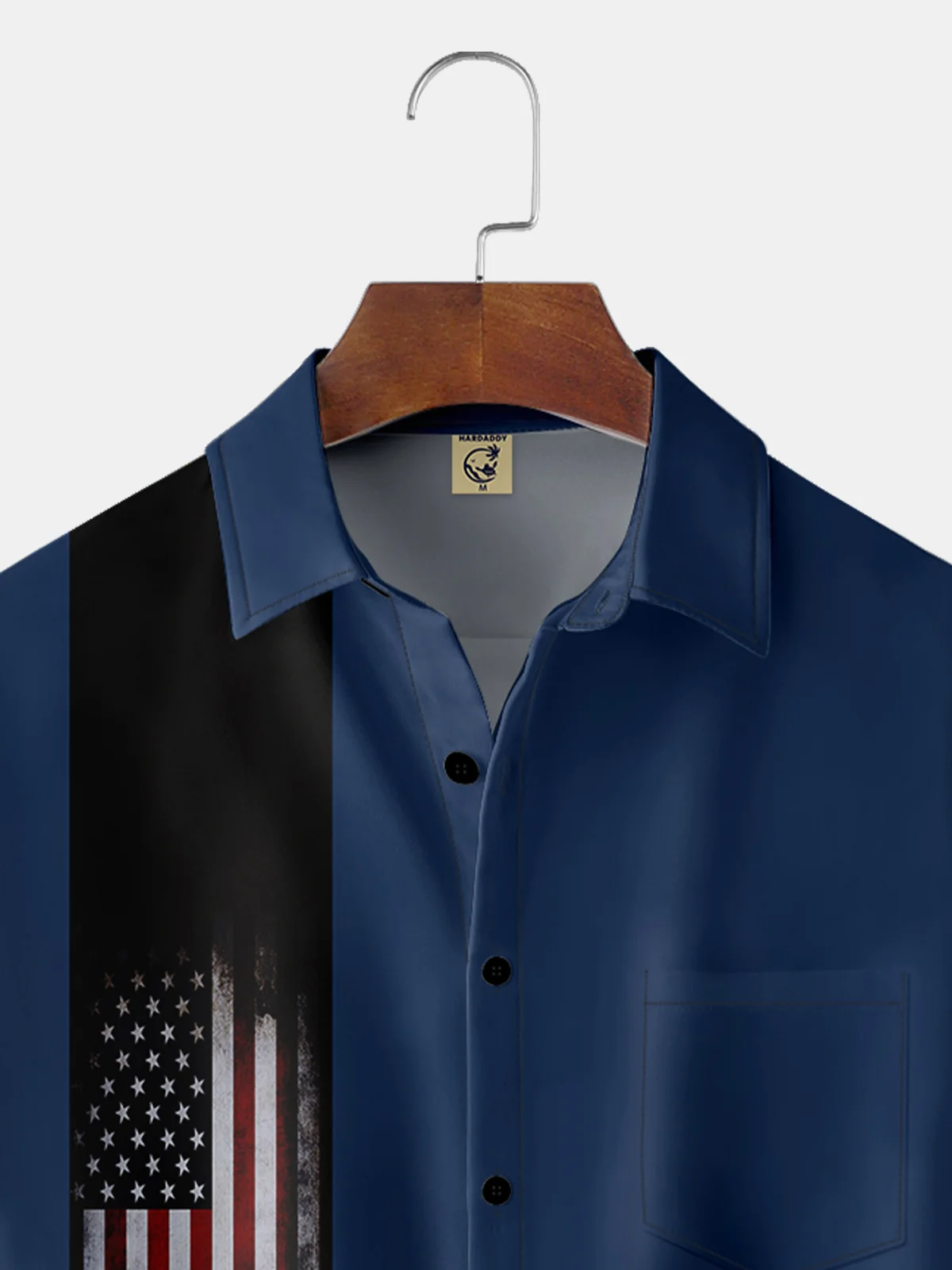 Hardaddy Men's American Flag Print Casual Breathable Hawaiian Short Sleeve Shirt