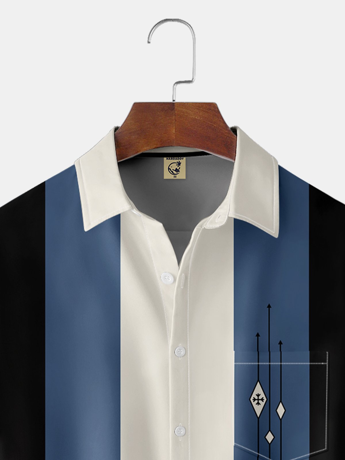 Hardaddy Mens Retro Geo Print Lapel Loose Short Sleeve Bowling Shirt