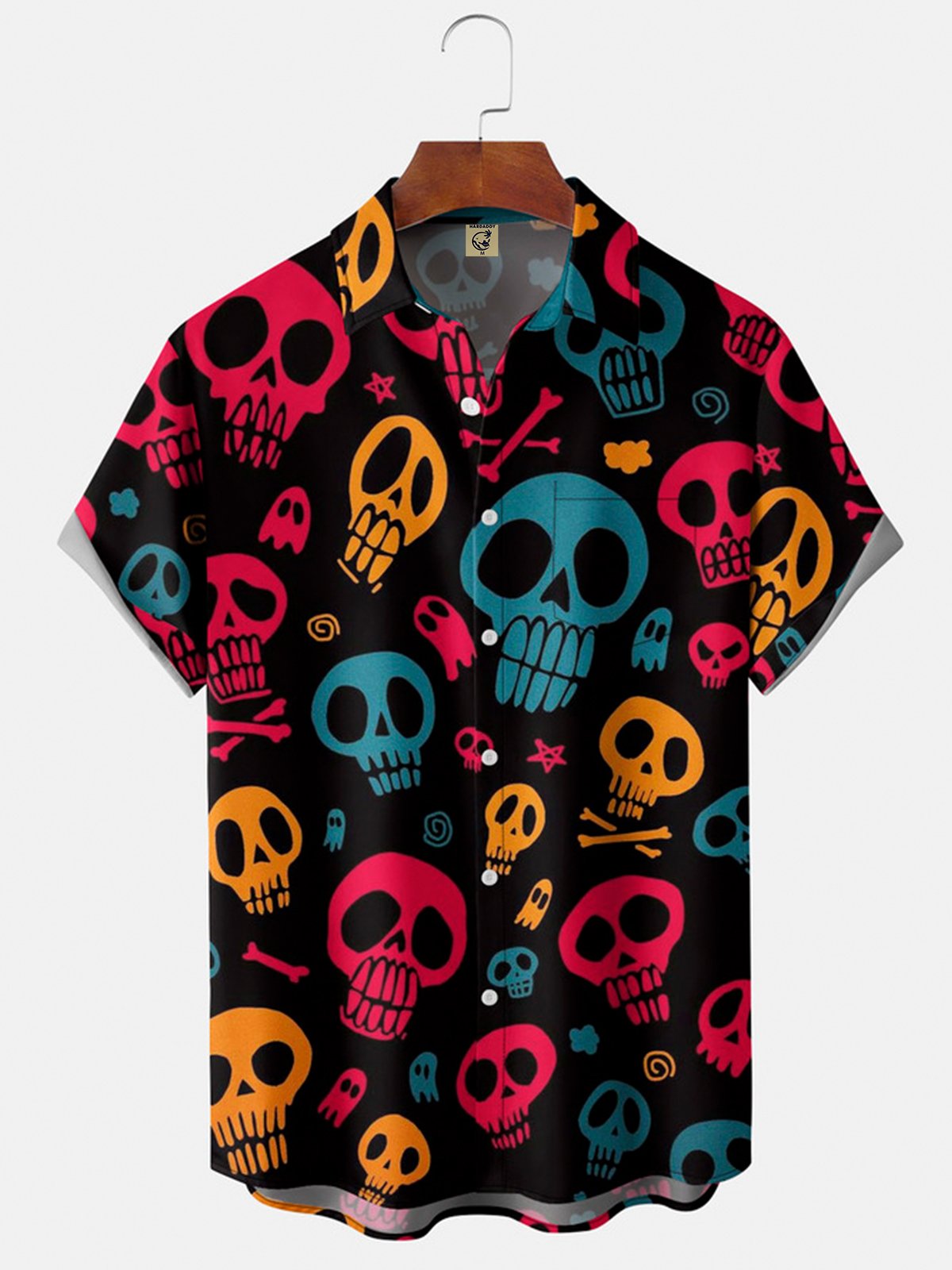 Hardaddy Men's Halloween Skull Print Casual Breathable Short Sleeve Shirt