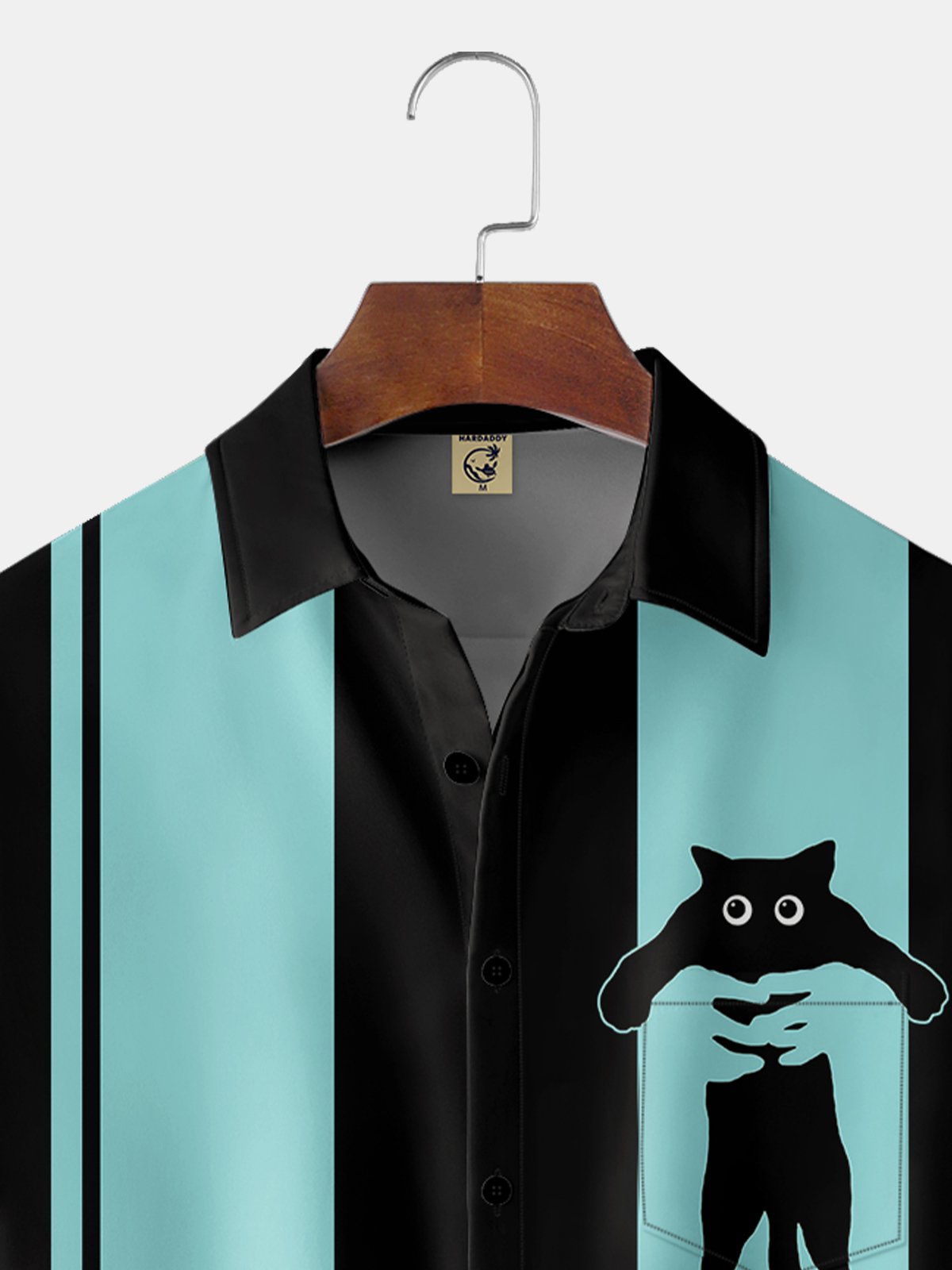 Hardaddy Moisture-wicking Black Cat Chest Pocket Bowling Shirt