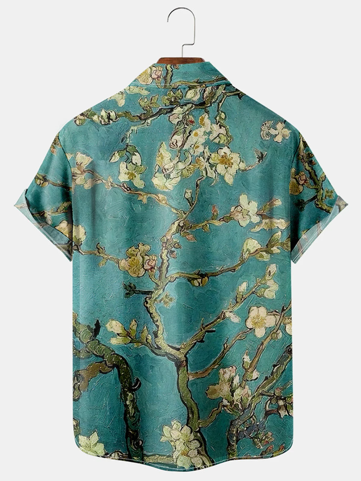 Hardaddy Mens Retro Van Gogh Almond Blossoms Painting Lapel Loose Short Sleeve Funky Hawaiian Shirts