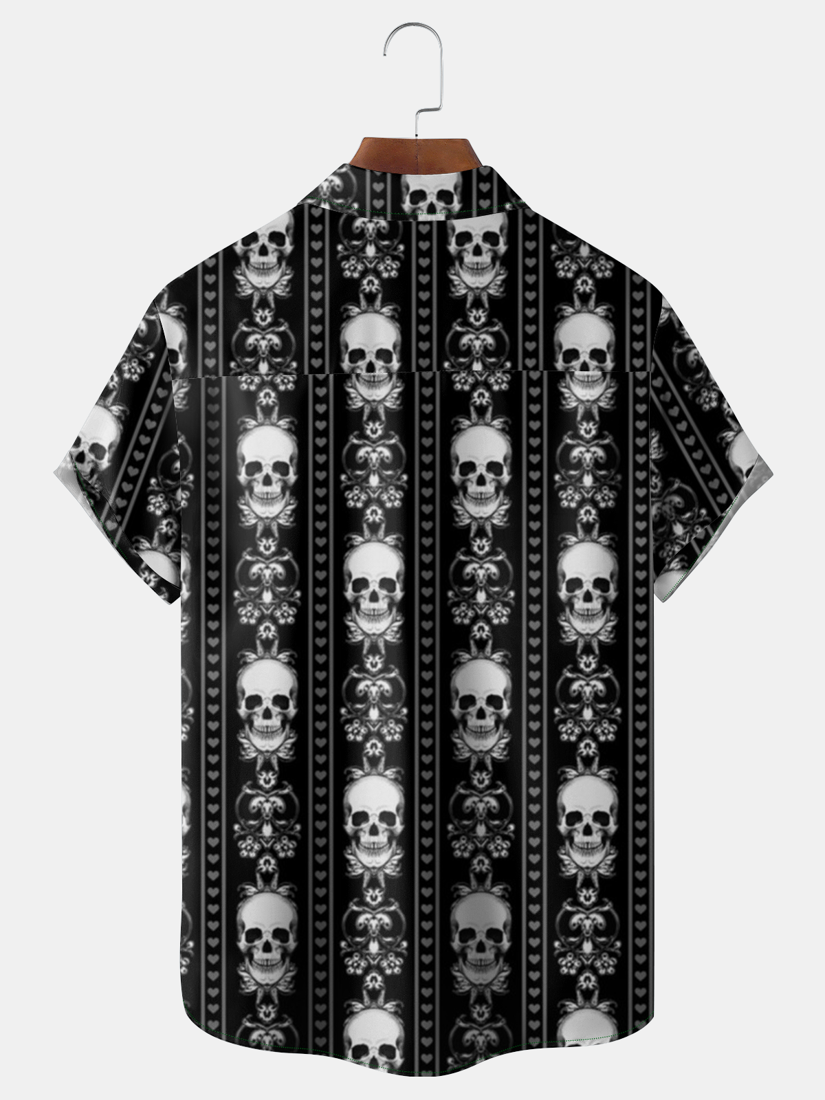 Hardaddy Mens Skull Print Casual Breathable Short-Sleeved Shirt