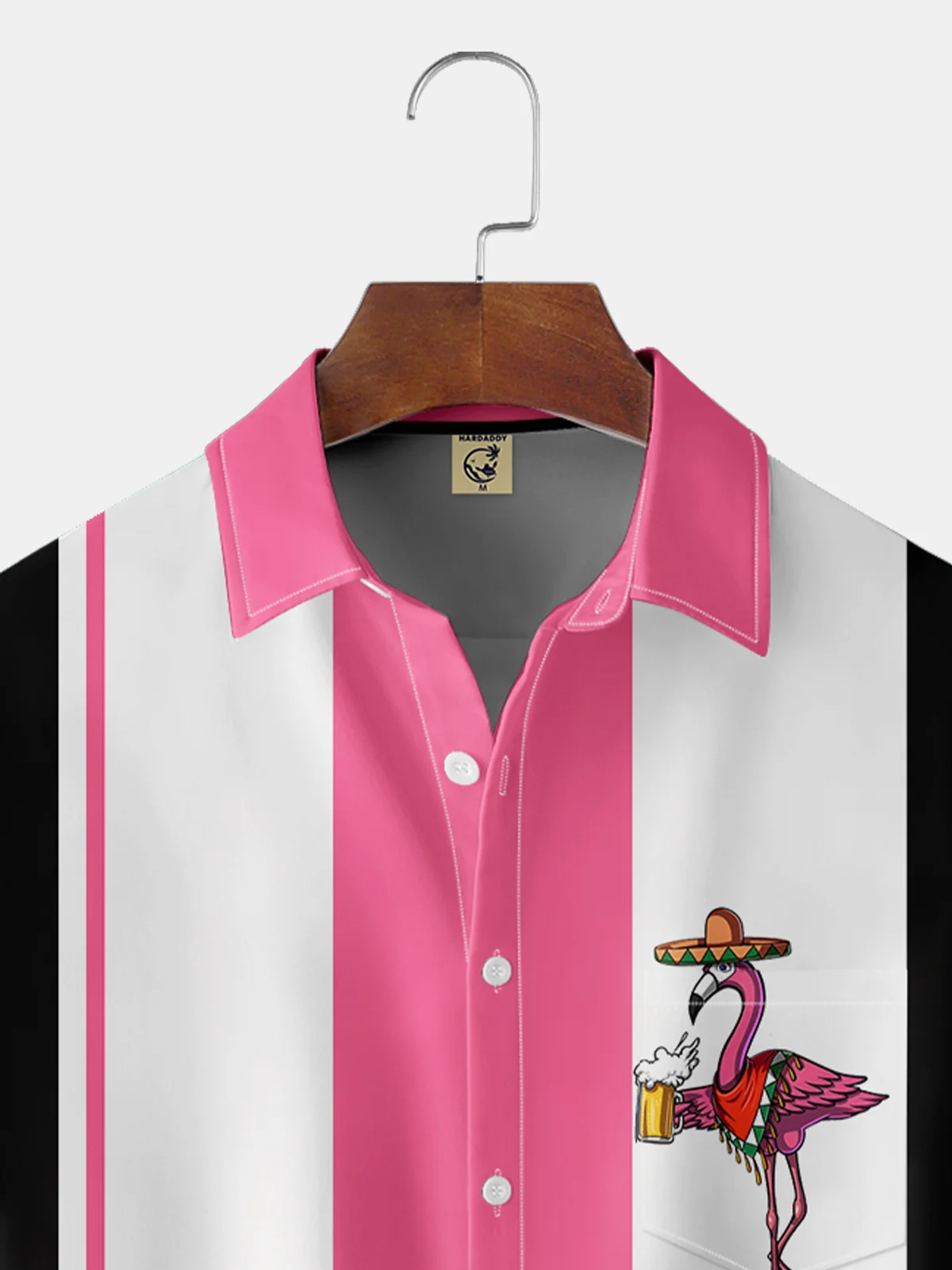 Hardaddy Moisture-wicking Cinco de Mayo Flamingo Chest Pocket Bowling Shirt