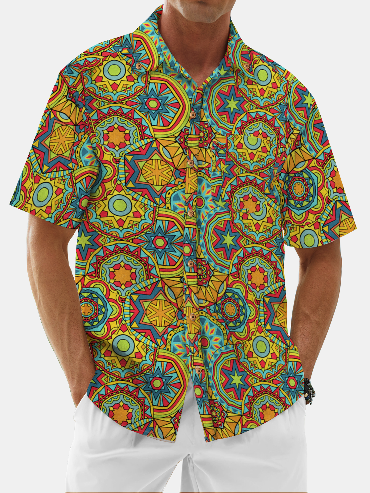 Hardaddy Cotton Ethnic Geometric Oxford Shirt