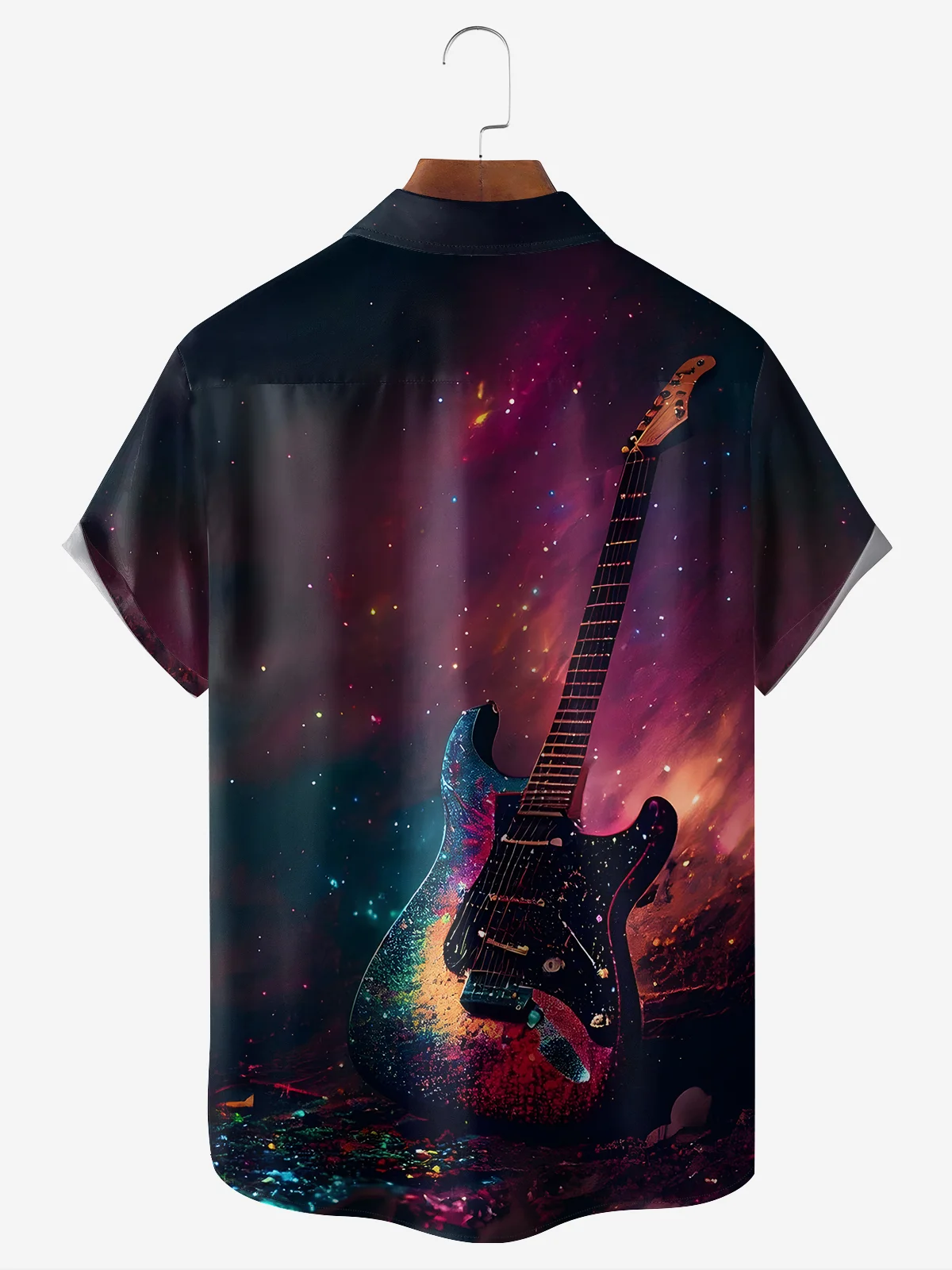 Moisture-wicking Music Guitar Chest Pocket Hawaiian Shirt