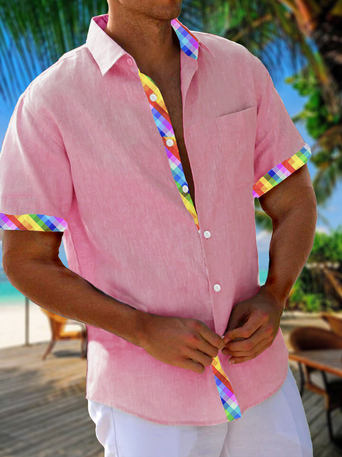 Hardaddy Cotton Plain Patchwork Contrasting Casual Shirt
