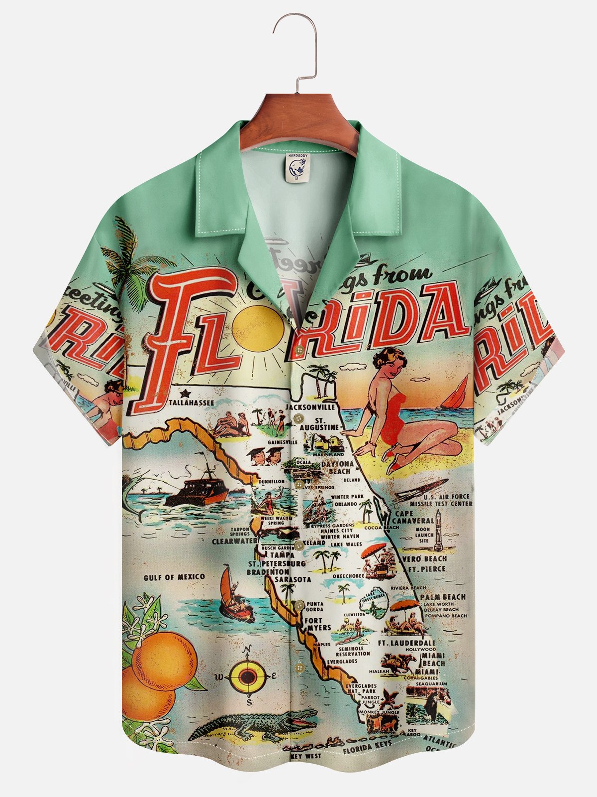 Hardaddy Moisture-wicking Vacation Map Chest Pocket Hawaiian Shirt