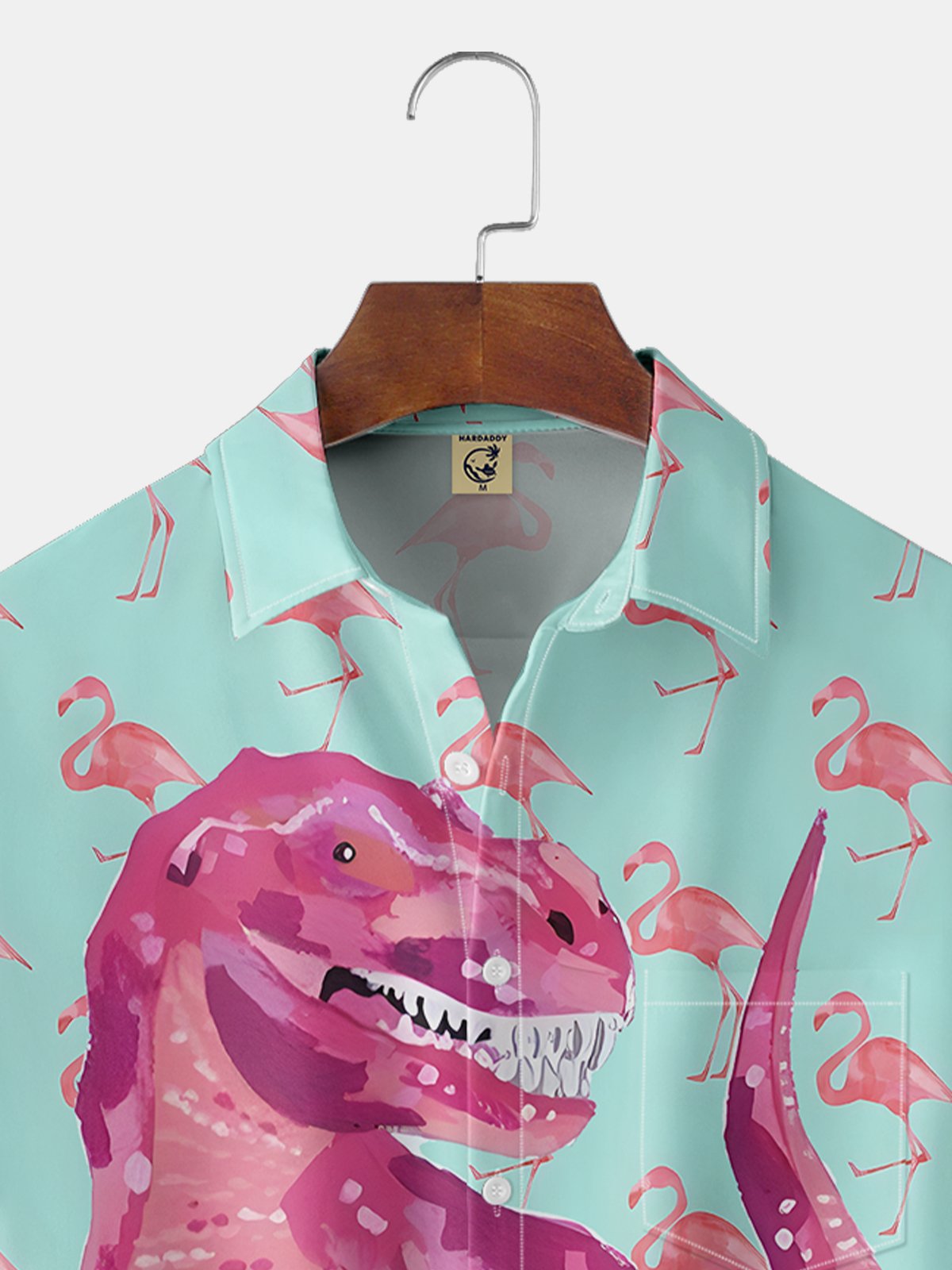 Hardaddy Moisture-wicking Dinosaur Flamingo Short Sleeve Aloha Shirt