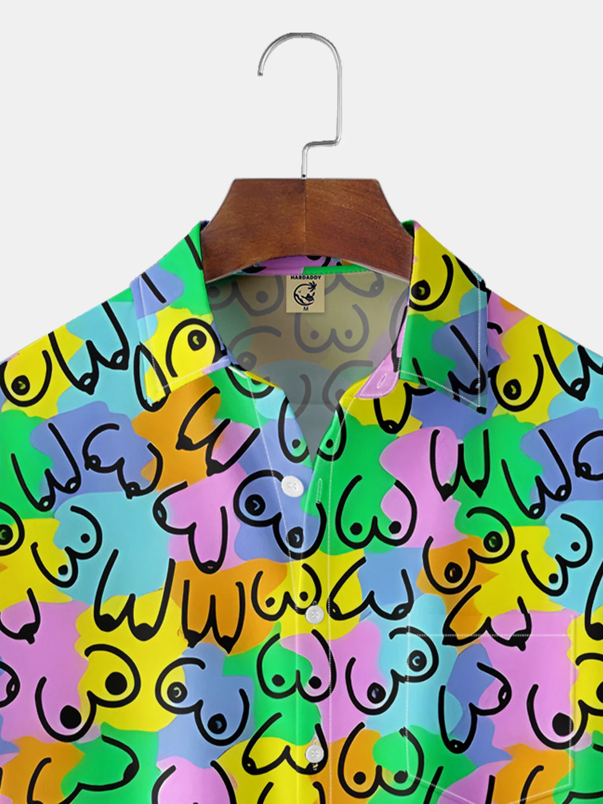 Hardaddy Moisture-wicking Abstract Geometric Chest Pocket Casual Neon Party Boob Shirt For Men