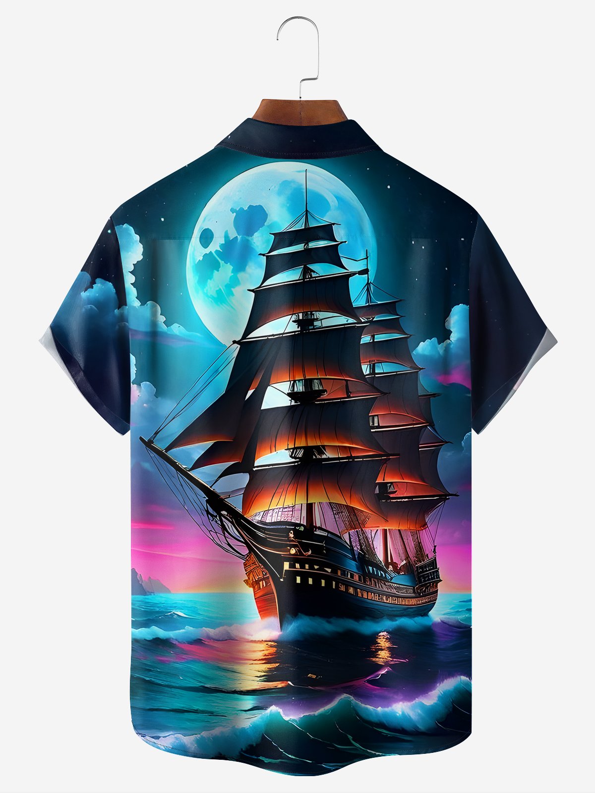 Breathable Wicking Marine Sailboat Chest Pocket Hawaiian Shirt